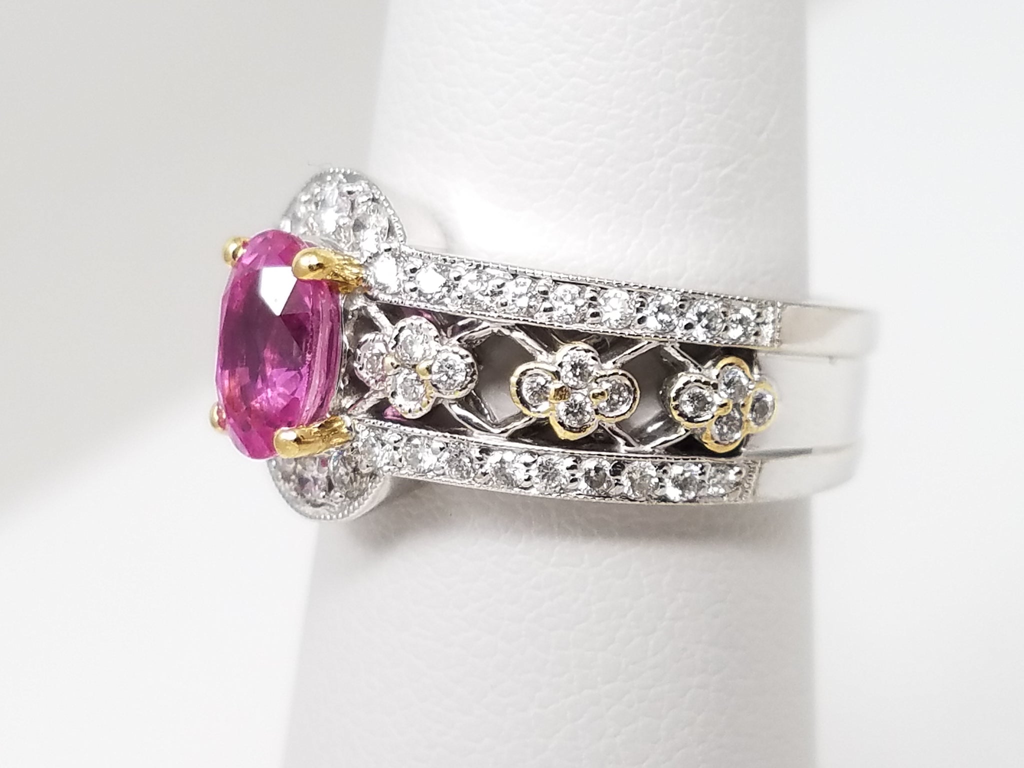 Magnificent 18k White Gold Natural Pink Sapphire Diamond Spark Ring
