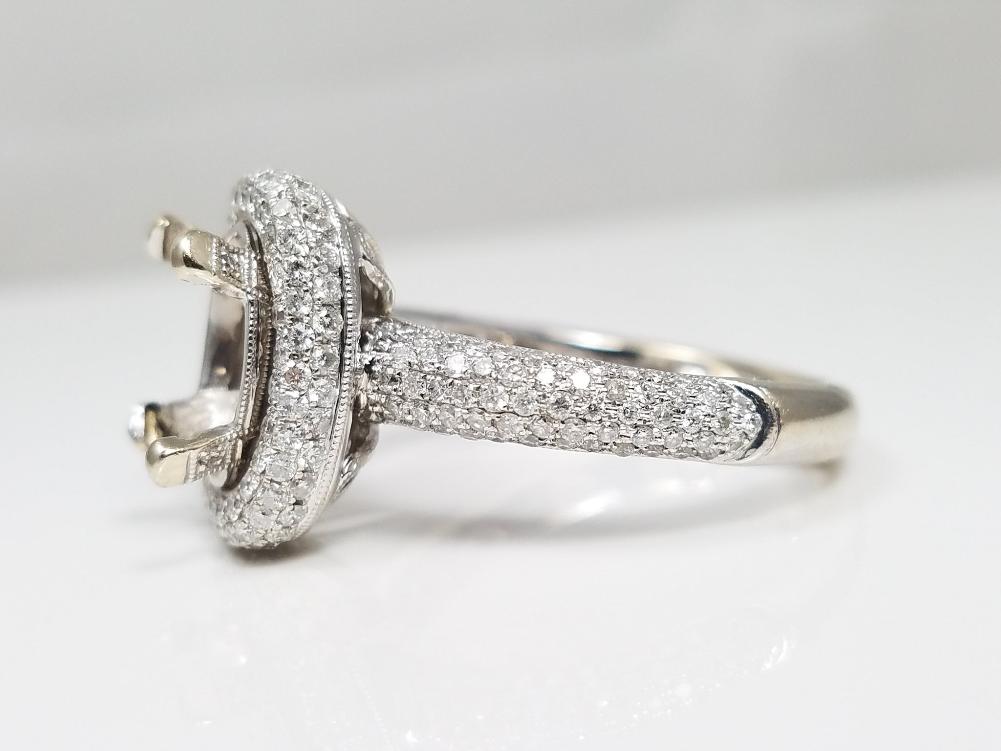 Extravagant 14k White Gold .75ctw Natural Diamond Oval Ring Mount