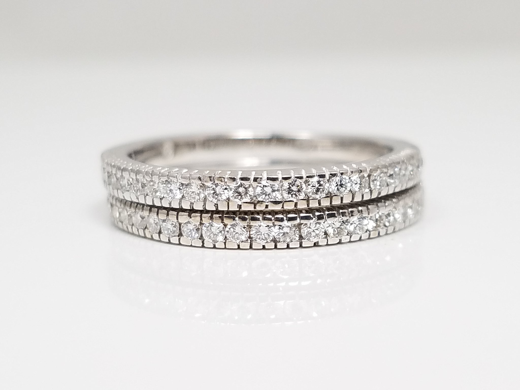 Two Matching Hidalgo 18k White Gold Natural Diamond Anniversary Ring Bands