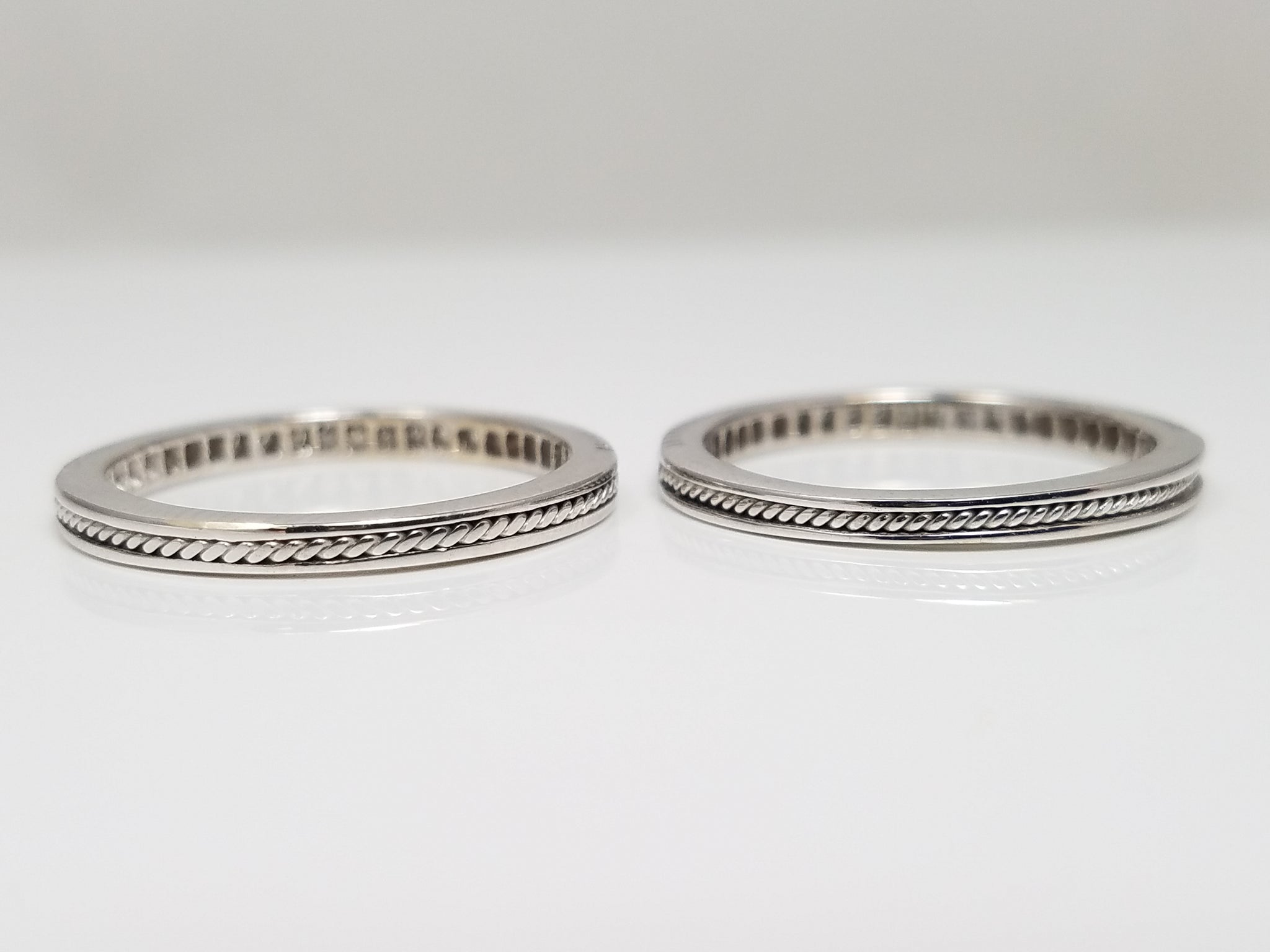 Two Matching Hidalgo 18k White Gold Natural Diamond Anniversary Ring Bands