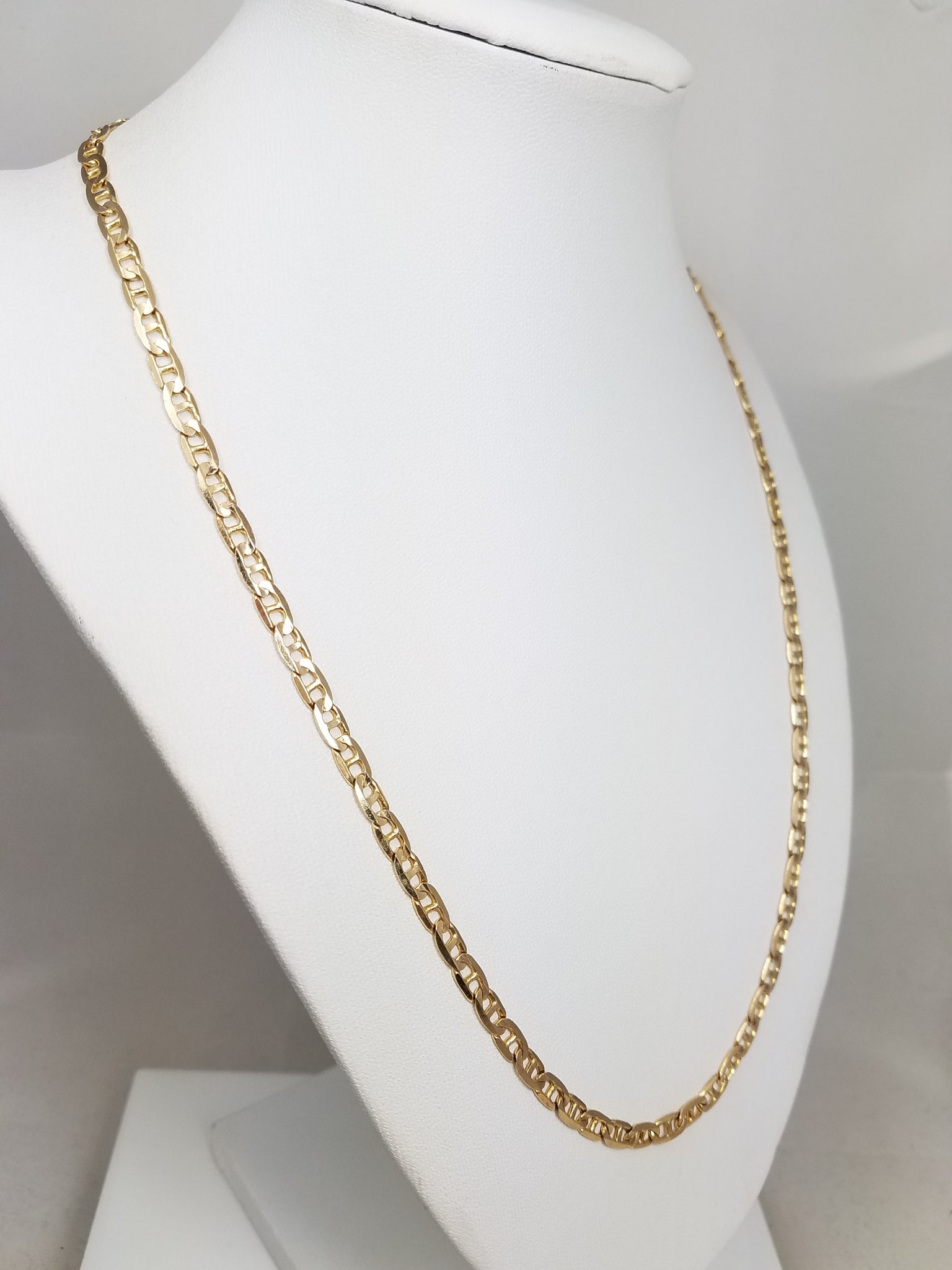 Sporty 21" Solid 10k Yellow Gold Mariner Link Chain Necklace