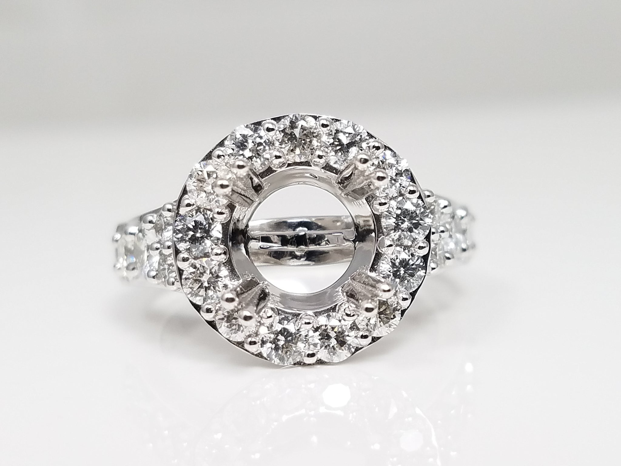 New! 14k White Gold Natural Diamond Halo Wedding Ring Mount Set