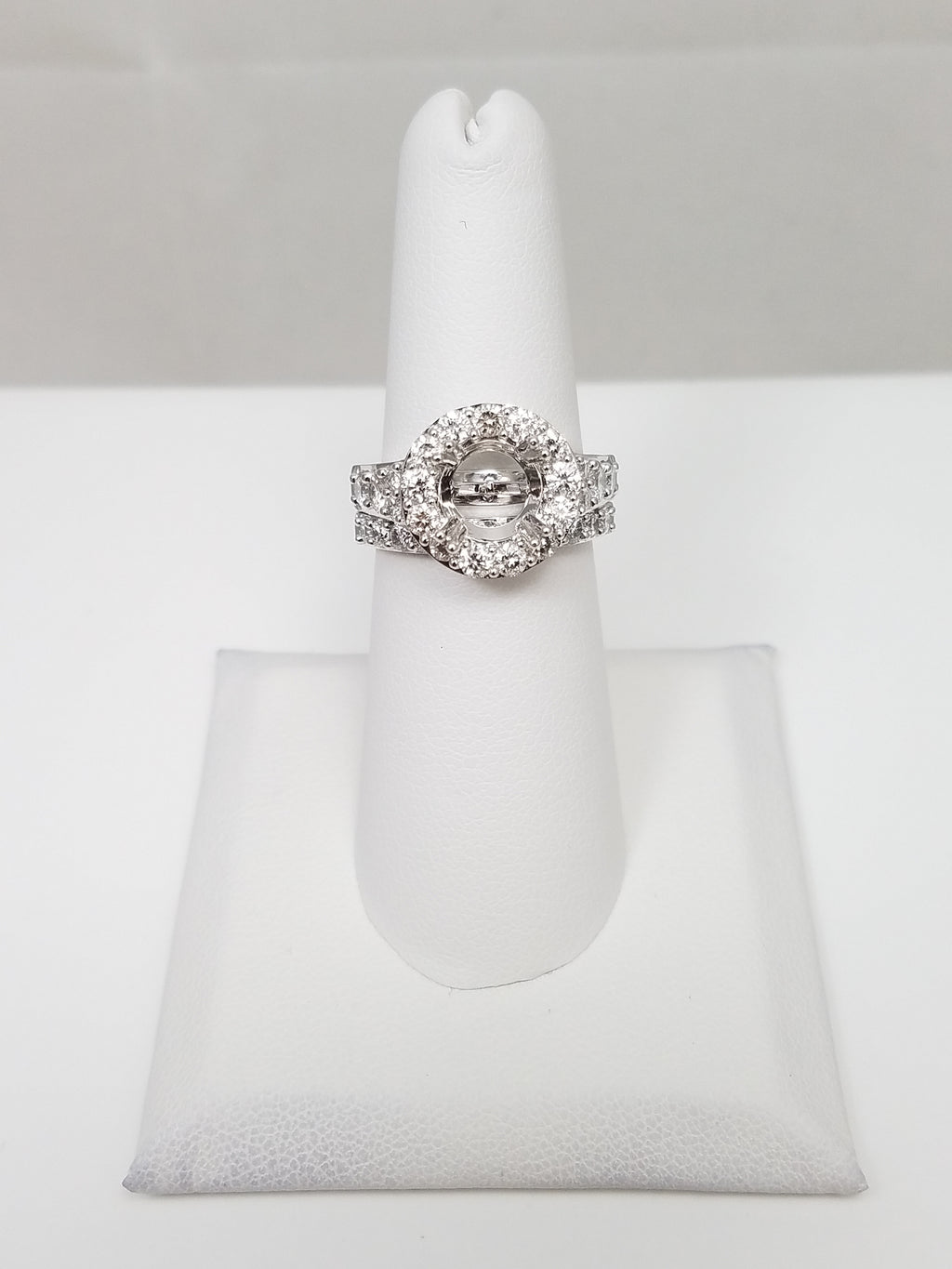 New! 14k White Gold Natural Diamond Halo Wedding Ring Mount Set