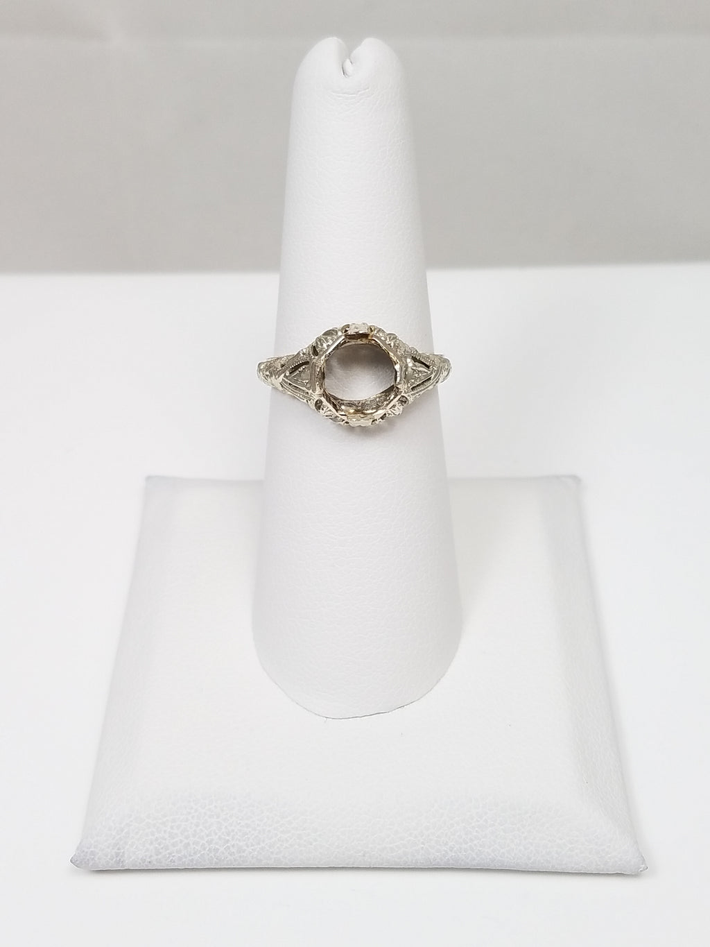 Elegant 1930's Art Deco 18k White Gold Engagement Ring Mount To Restore