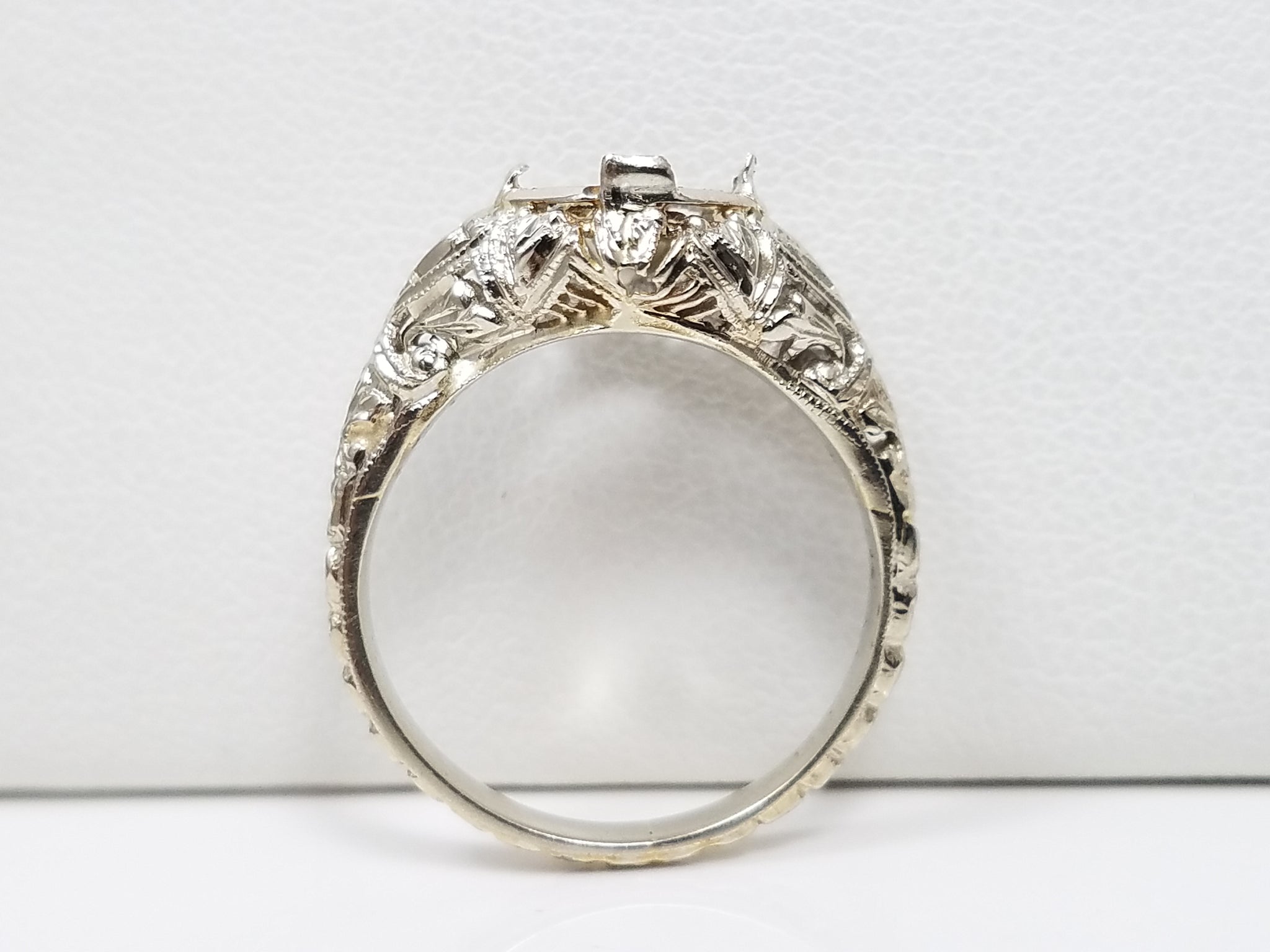 Elegant 1930's Art Deco 18k White Gold Engagement Ring Mount To Restore