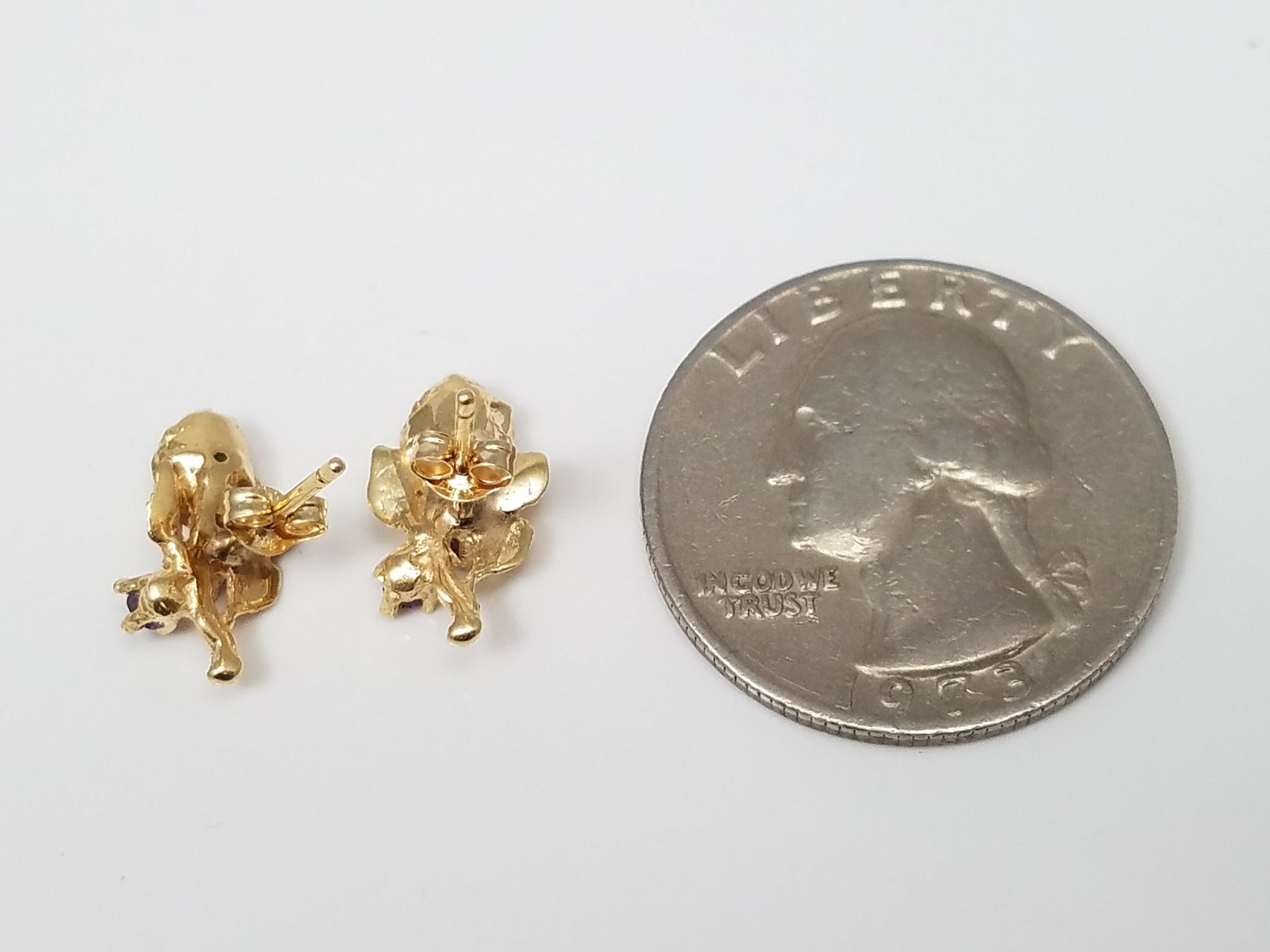 Precious 14k Yellow Gold Synthetic Gemstone Flower Earrings