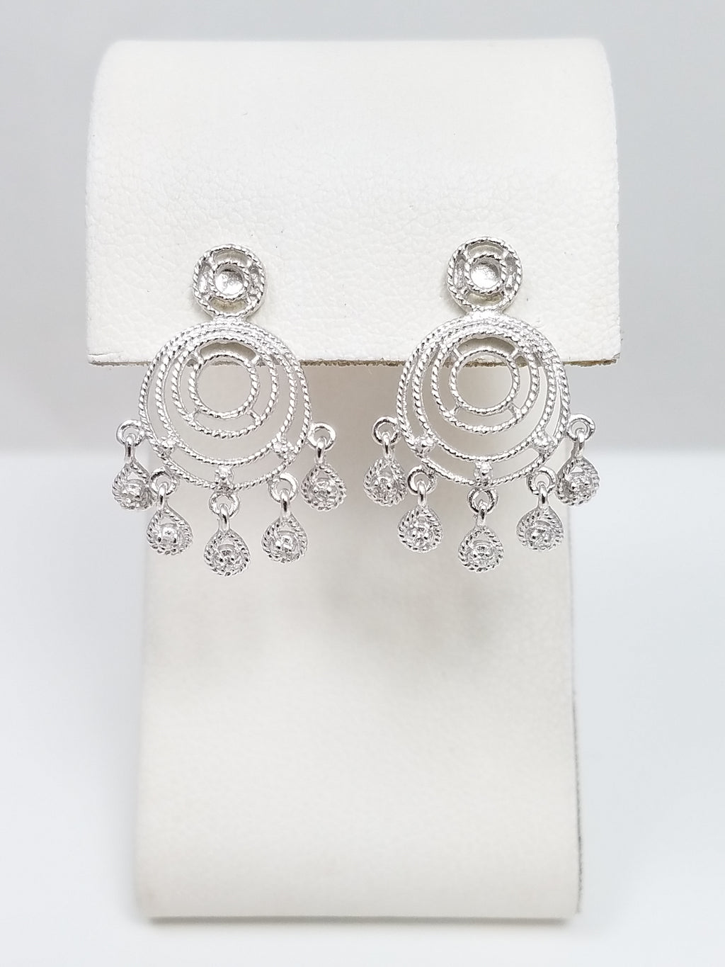 Shimmering 14k White Gold Natural Diamond Dangle Earrings