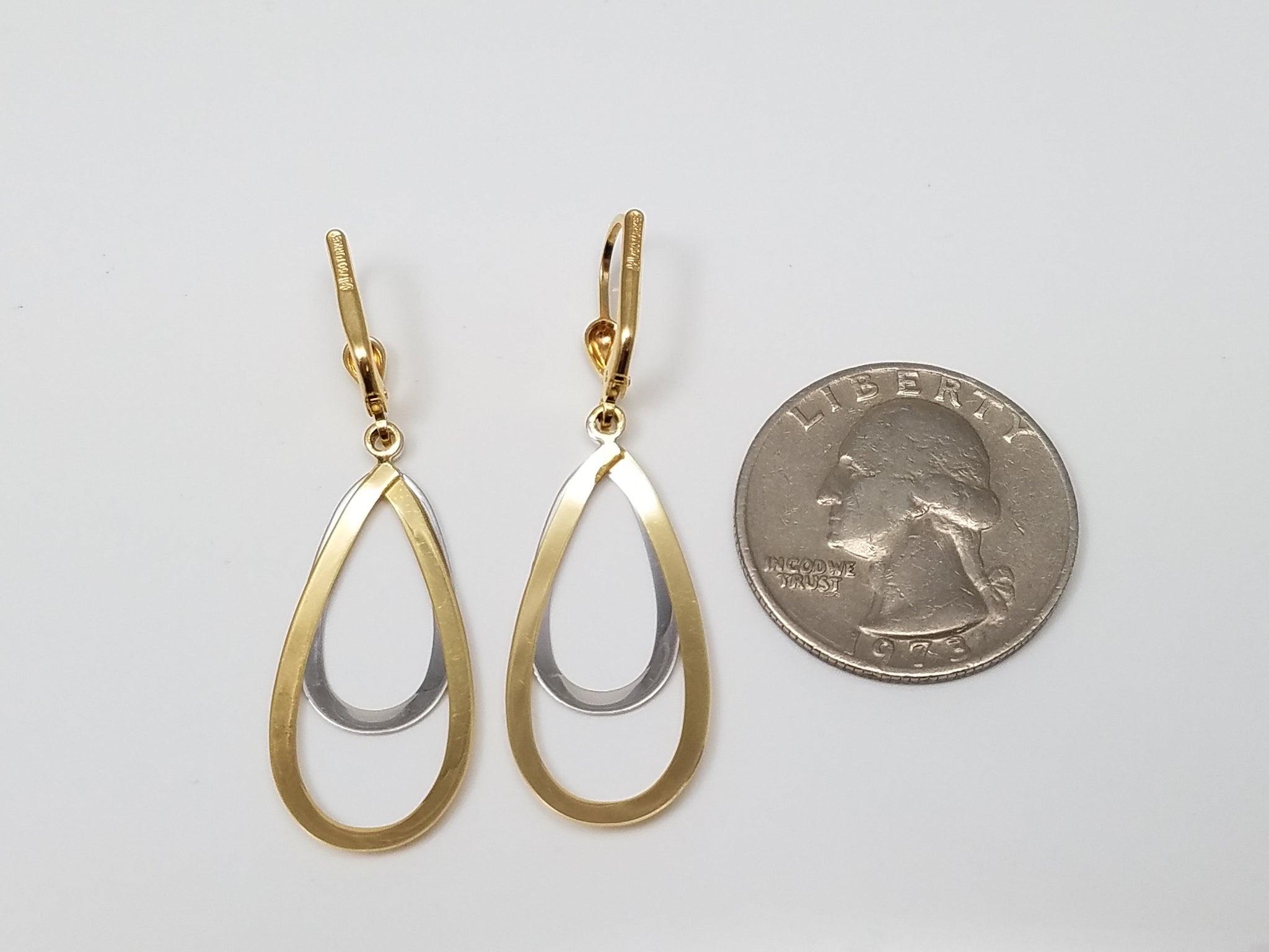 New 18k Two Tone Gold Teardrop Dangle Earrings
