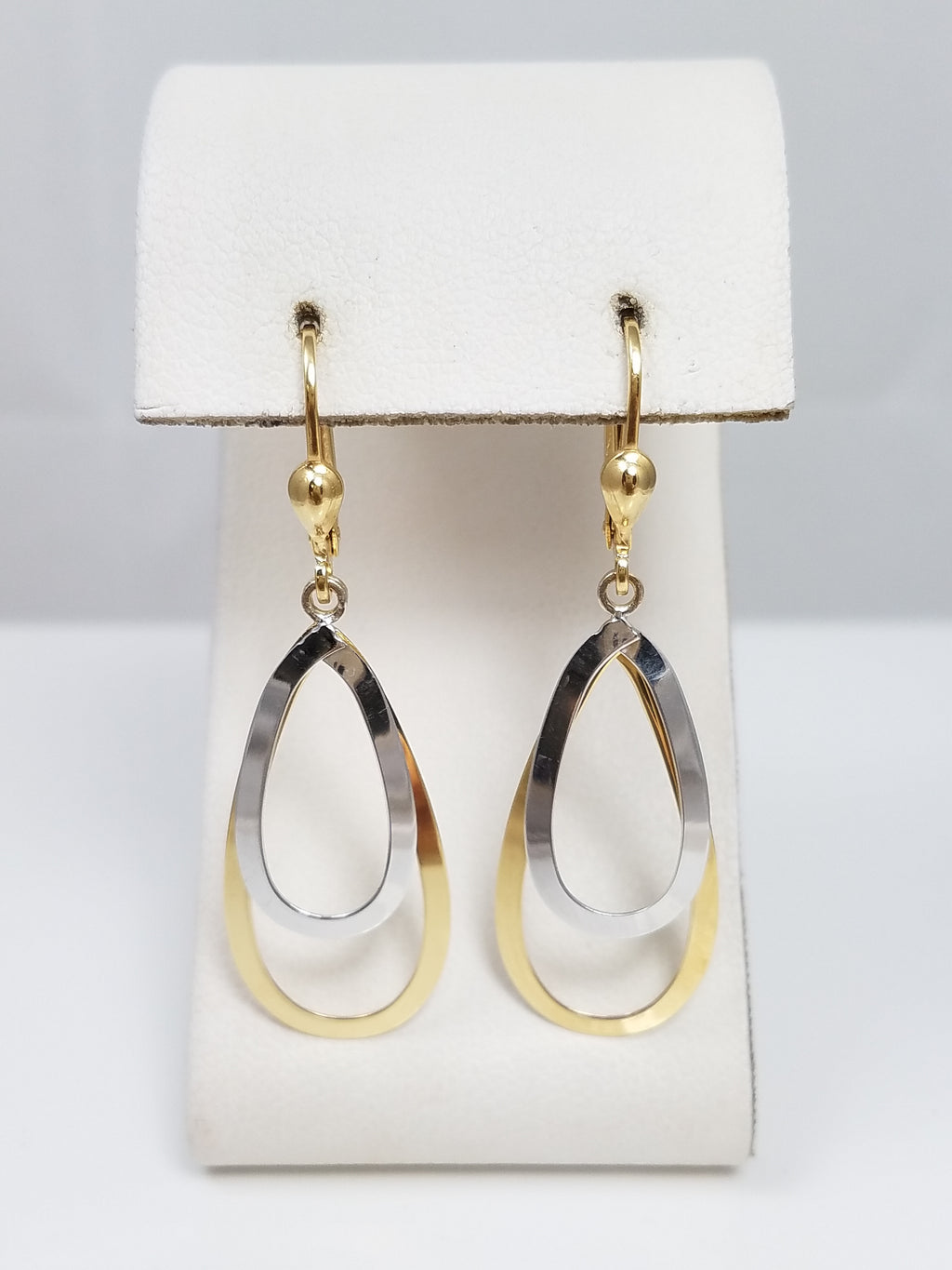 New 18k Two Tone Gold Teardrop Dangle Earrings