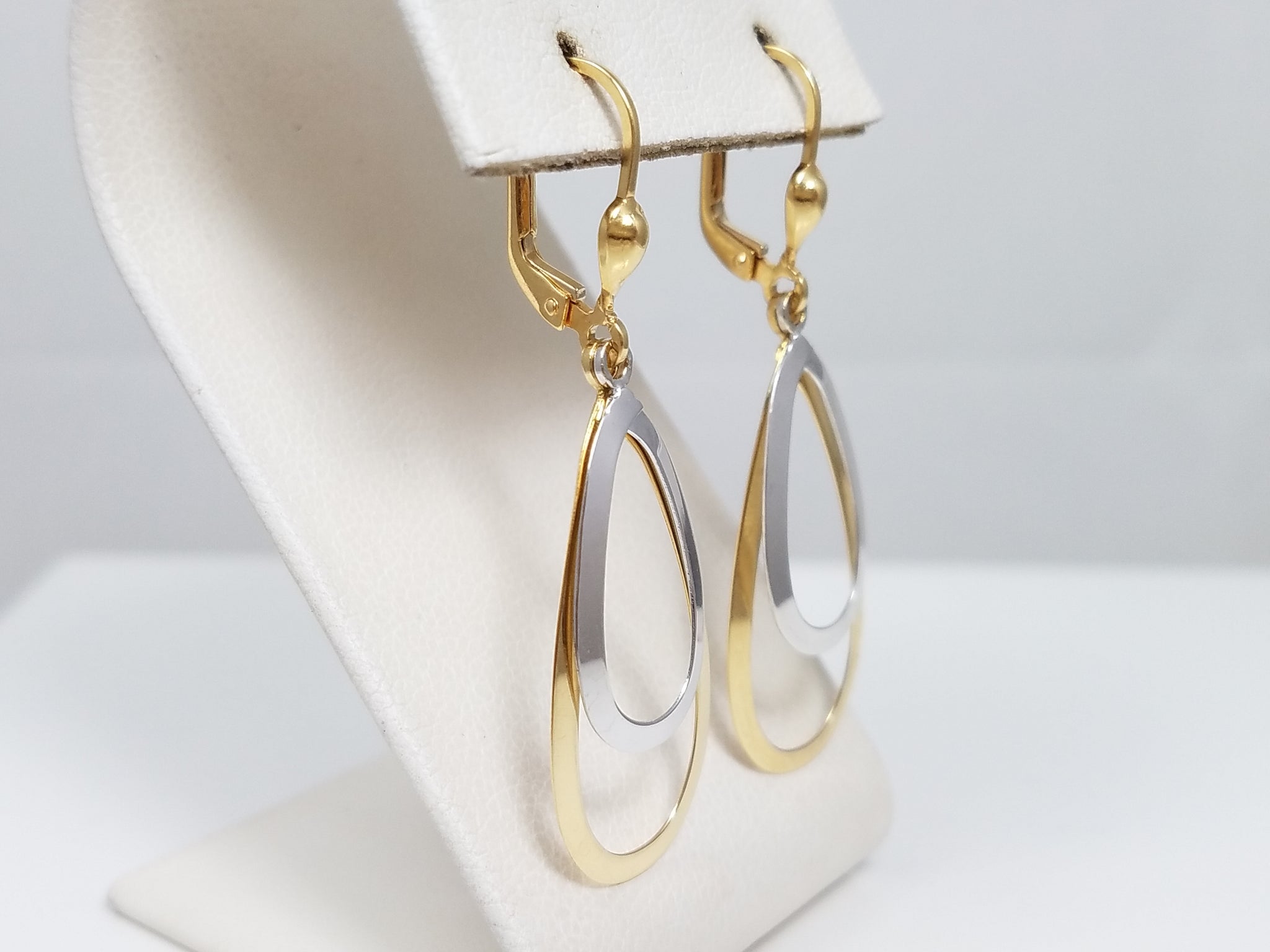 New 18k Two Tone Gold Teardrop Dangle Earrings