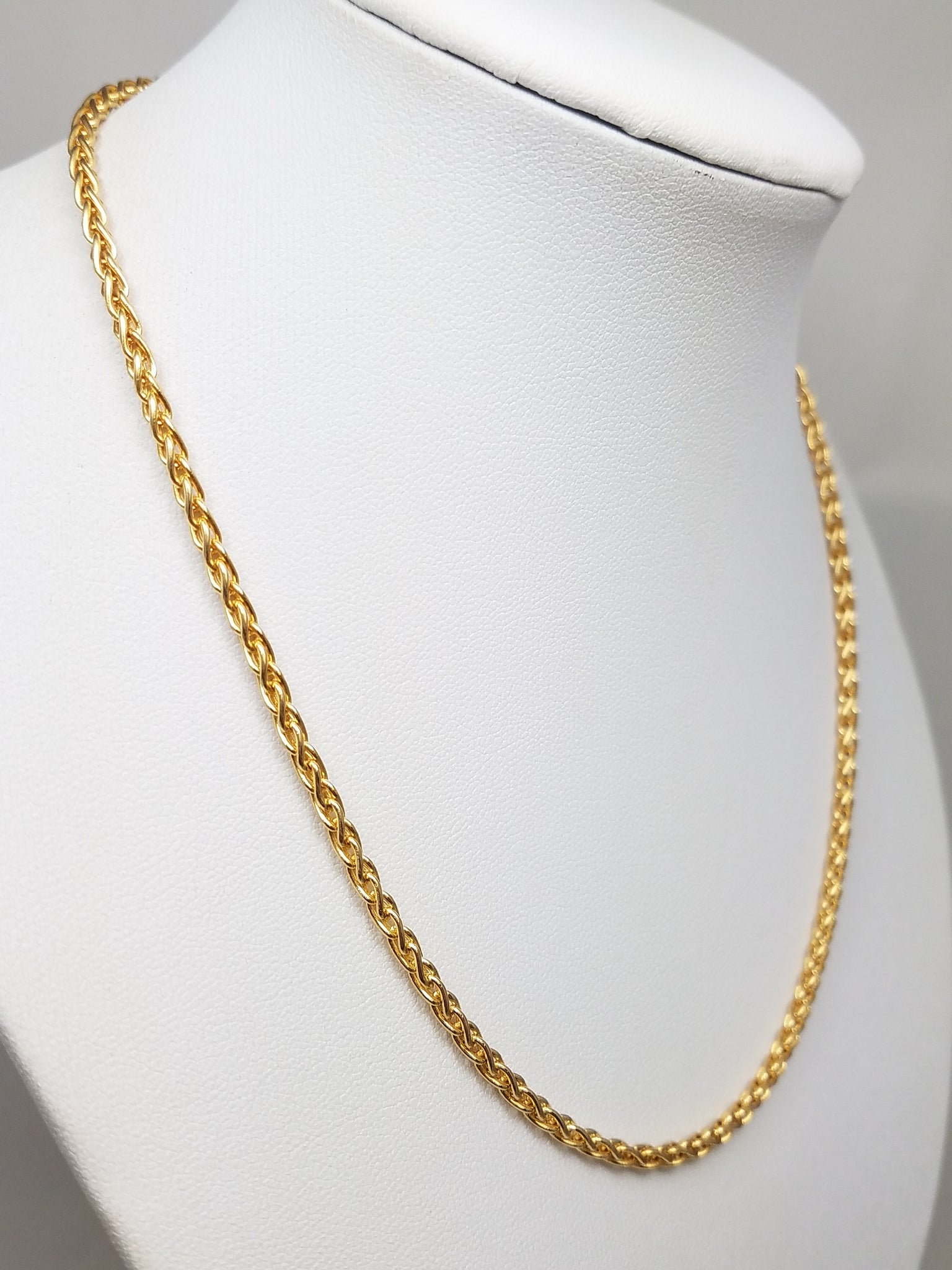 14k Yellow Gold Solid Wheat Link 2.8mm/16" Necklace