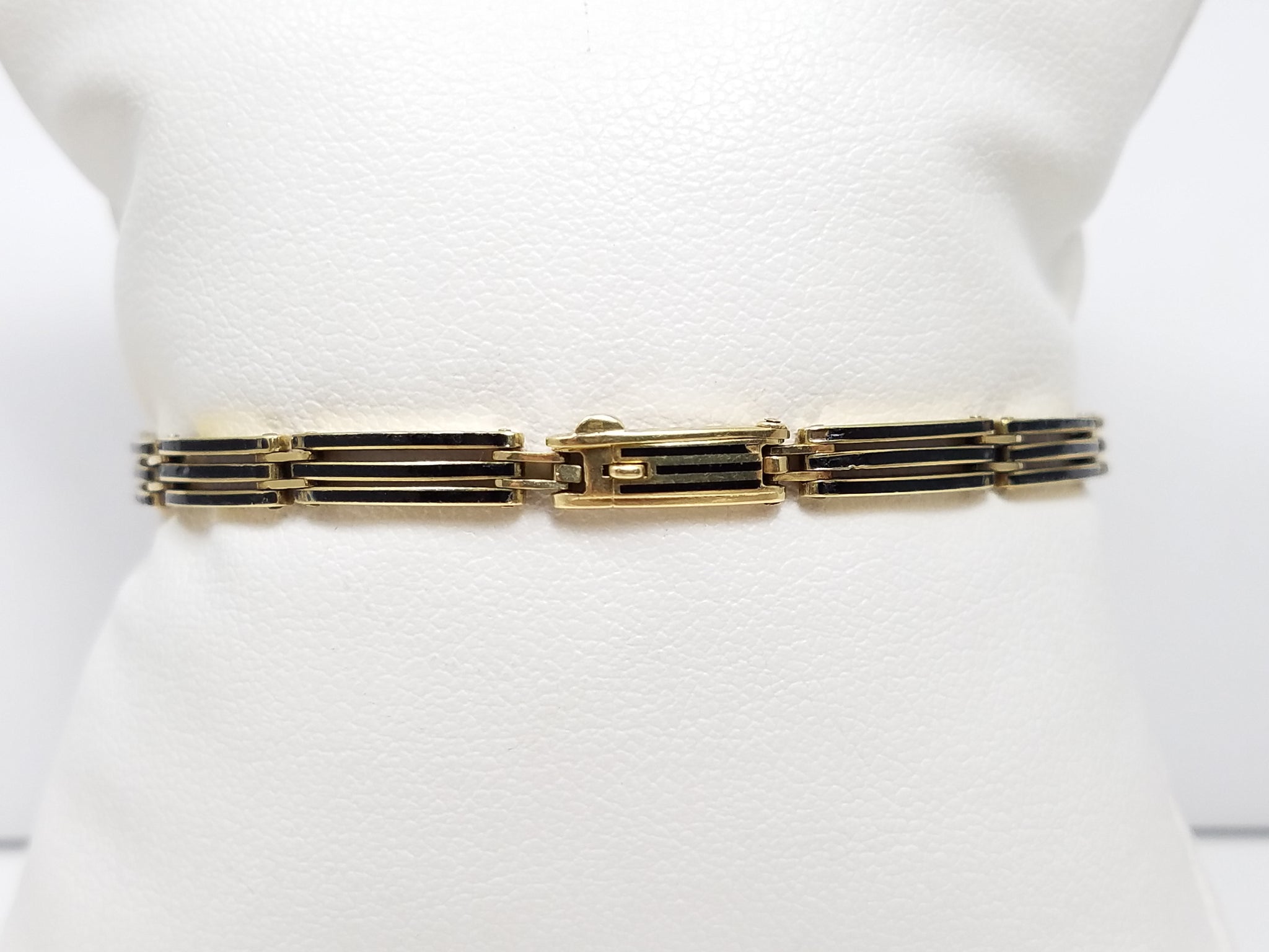 Sophisticated Early 1900's 6.25" 14k Two Tone Gold Natural Diamond Enamel Bracelet