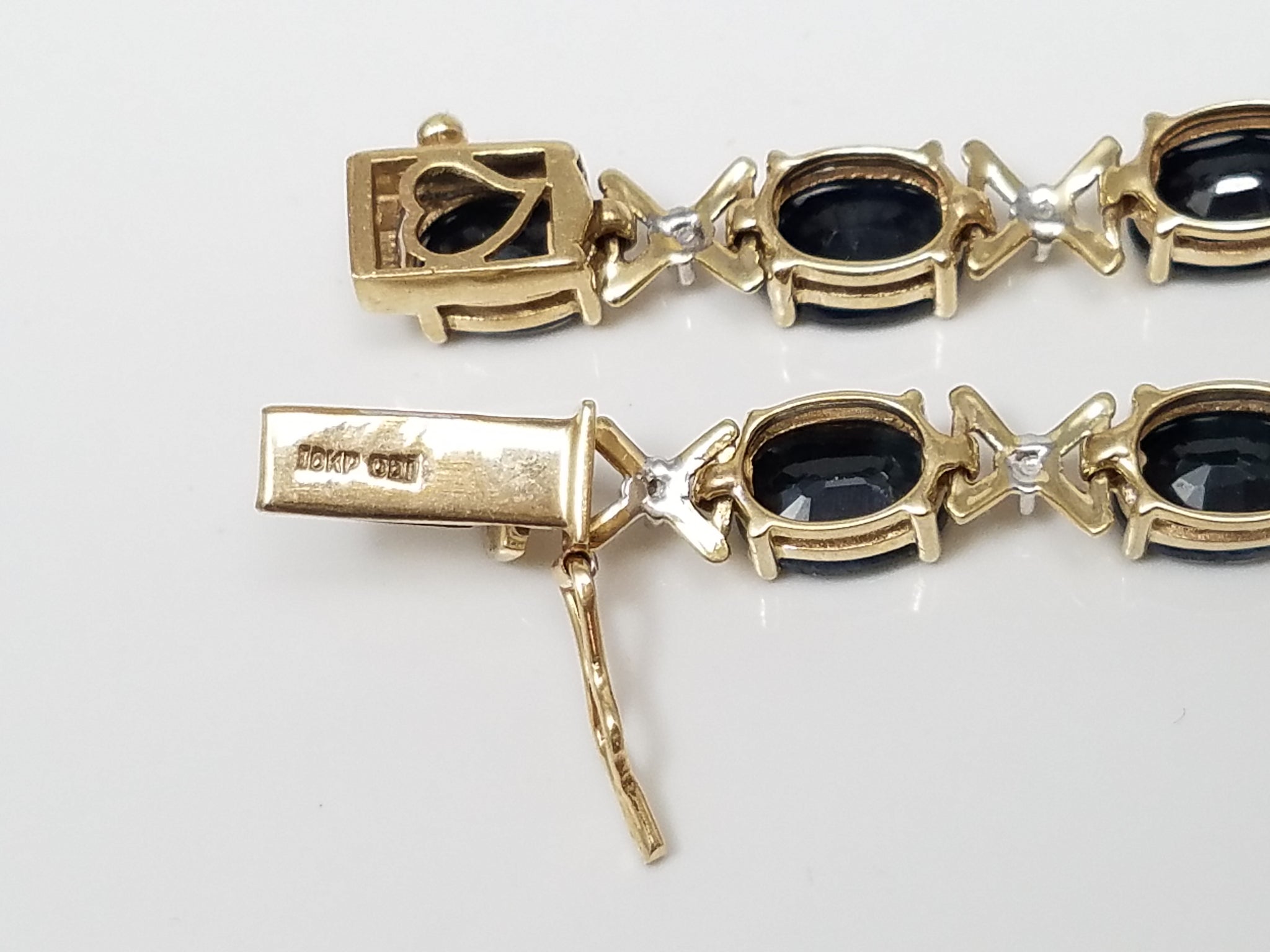 Attractive 7.25" 10k Yellow Gold Sapphire Diamond Tennis Bracelet