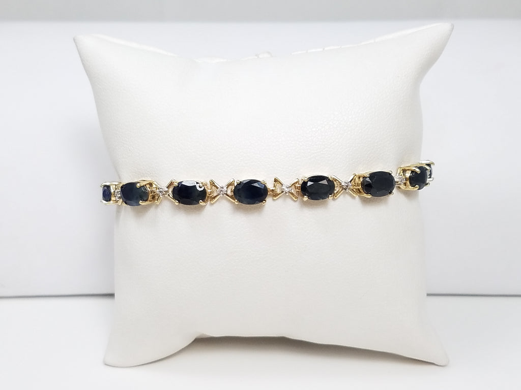 Attractive 7.25" 10k Yellow Gold Sapphire Diamond Tennis Bracelet