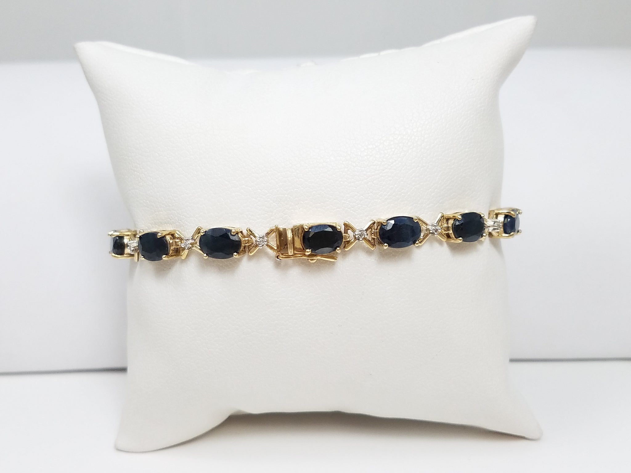 Attractive 7.25" 10k Yellow Gold Sapphire Diamond Tennis Bracelet