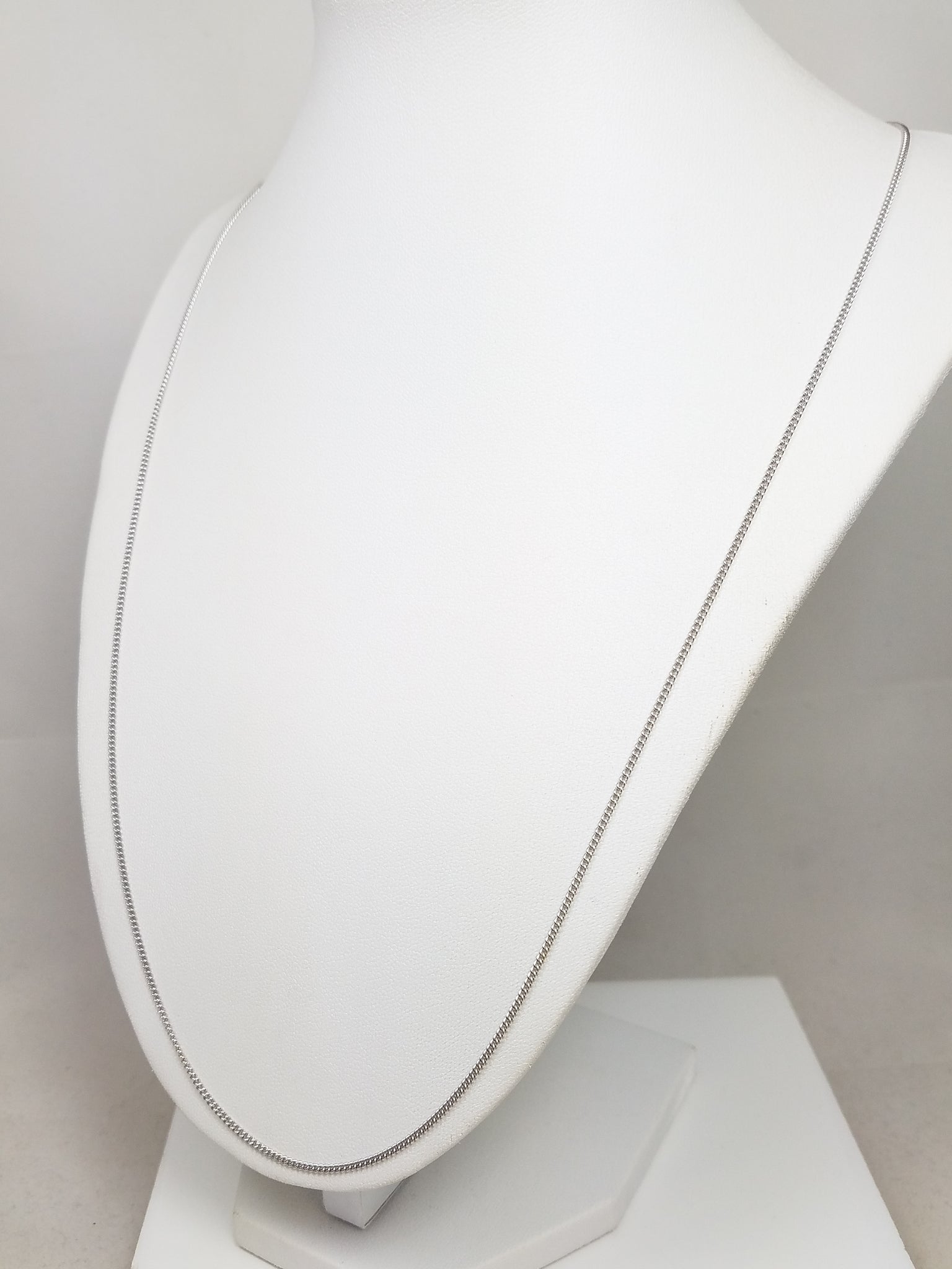 Dainty 25"18k White Gold Solid Curb Link Chain Necklace