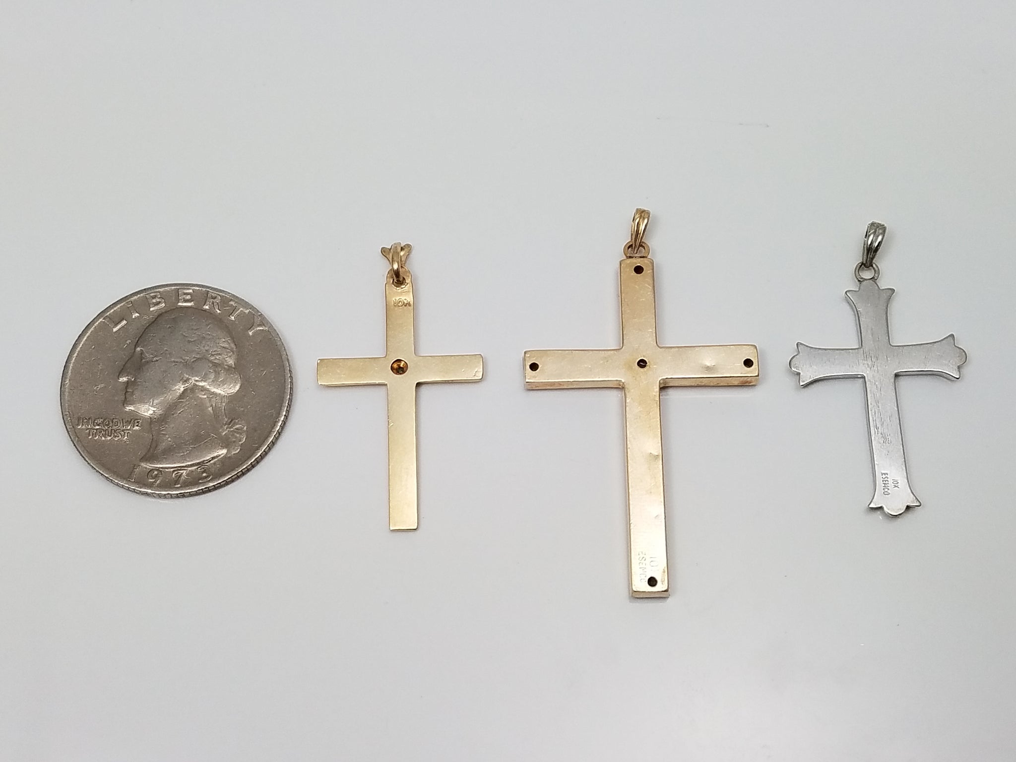 Three Vintage 10k Gold Natural Diamond Cross Pendant Lot