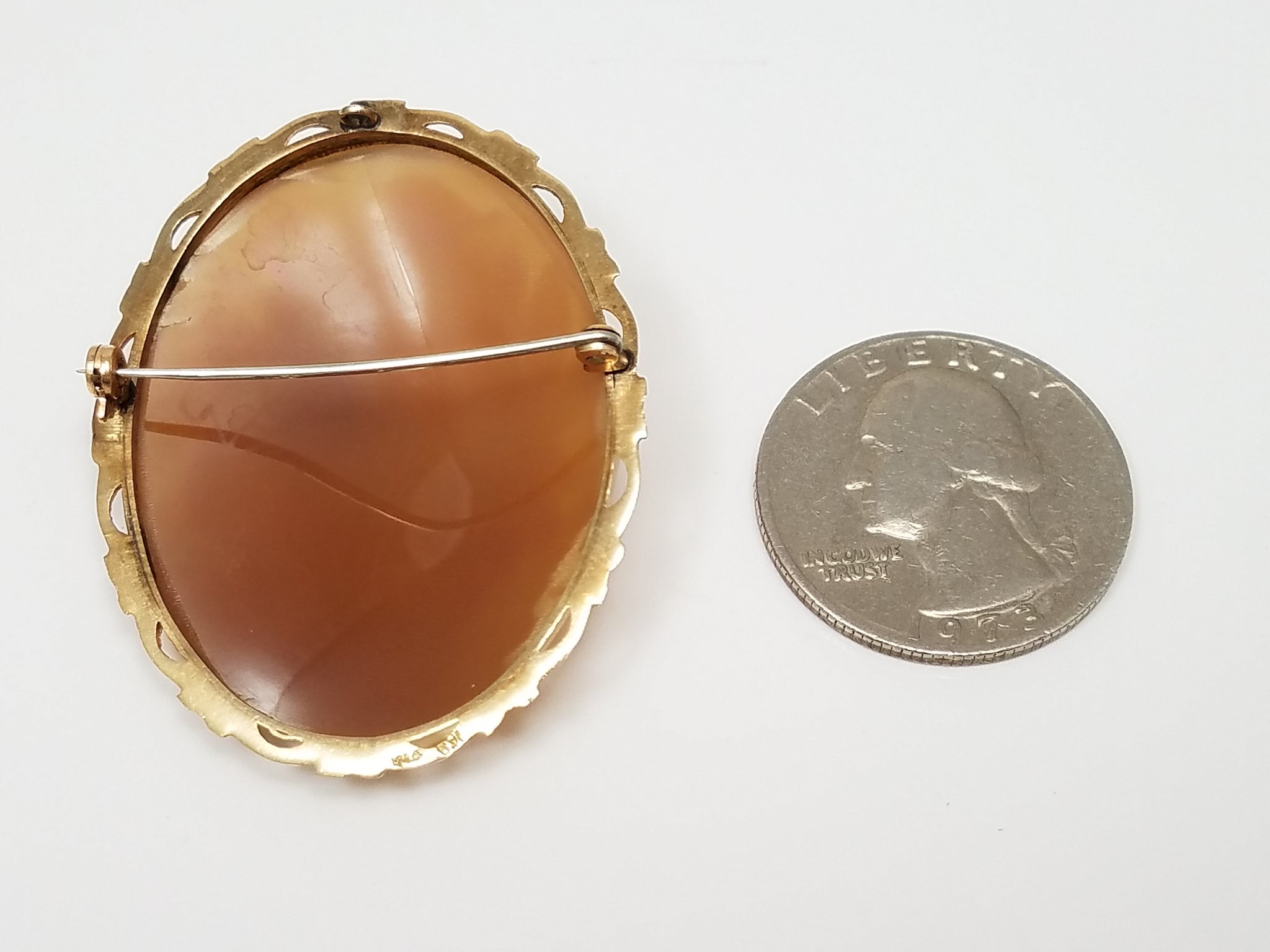 Lovely 14k Yellow Gold Carved Cameo Brooch
