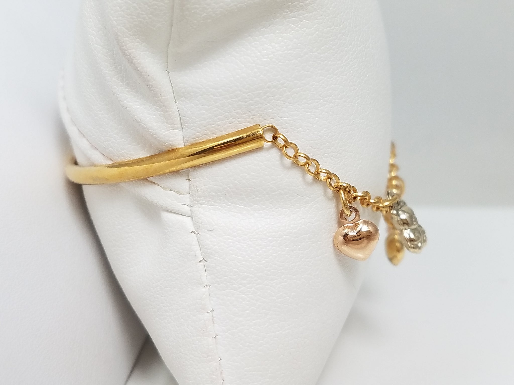 Precious 18k Tri Color Gold Teddy Bear Heart Charm Custom Bracelet
