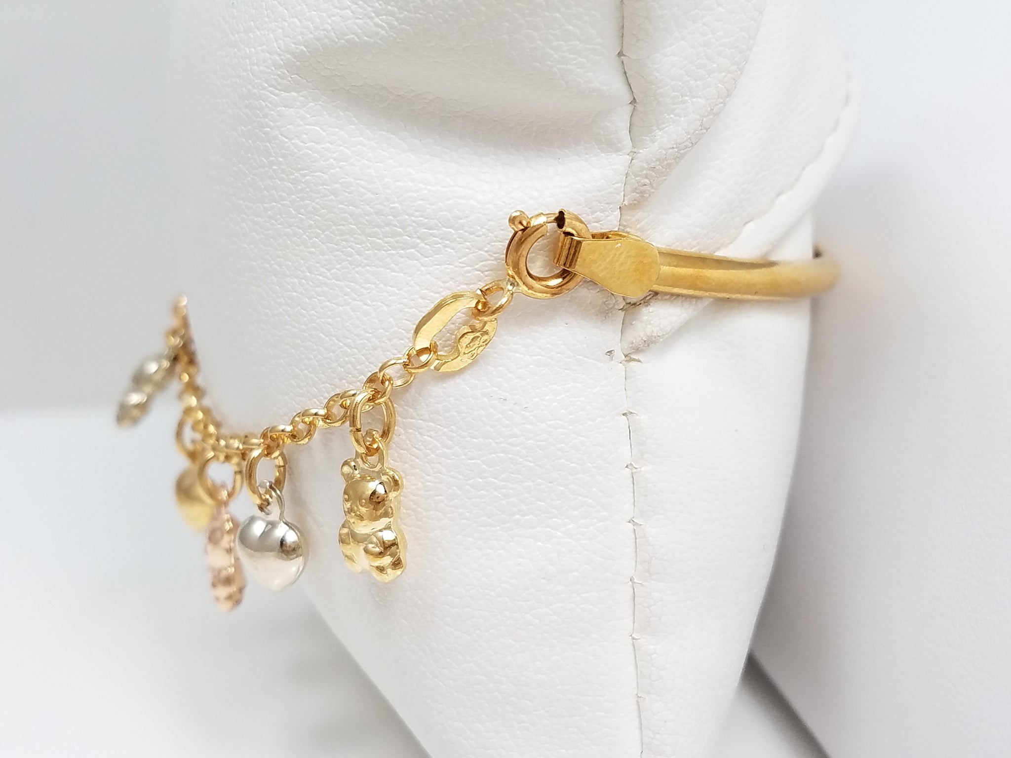 Precious 18k Tri Color Gold Teddy Bear Heart Charm Custom Bracelet