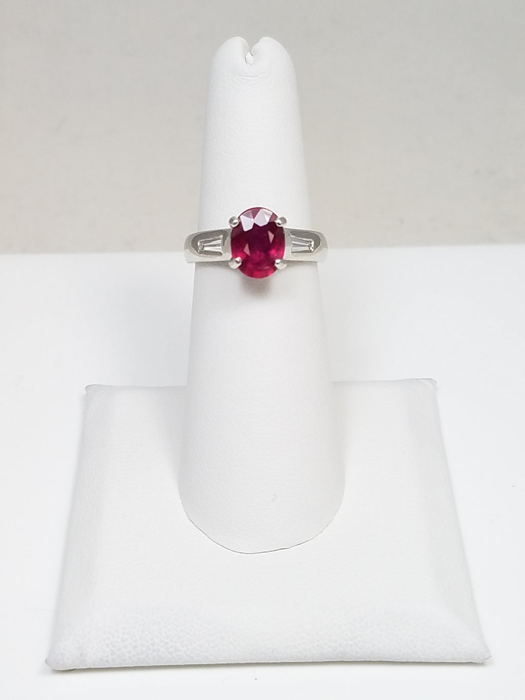 Gleaming Platinum Natural Glass Filled Ruby Diamond Ring