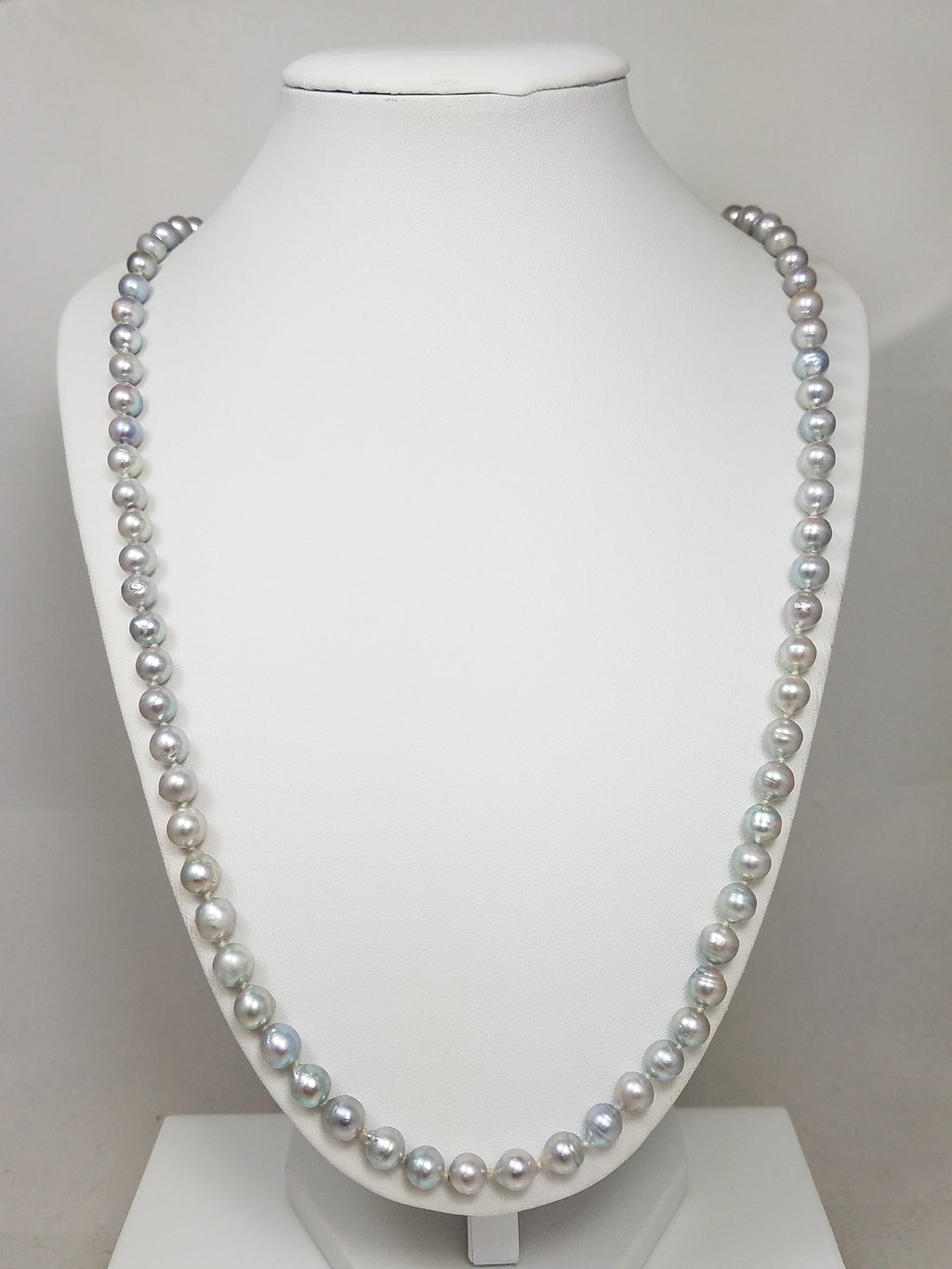 Lovely 30" 14k Yellow Gold Semi Baroque Cultured Grey Saltwater Pearl Strand