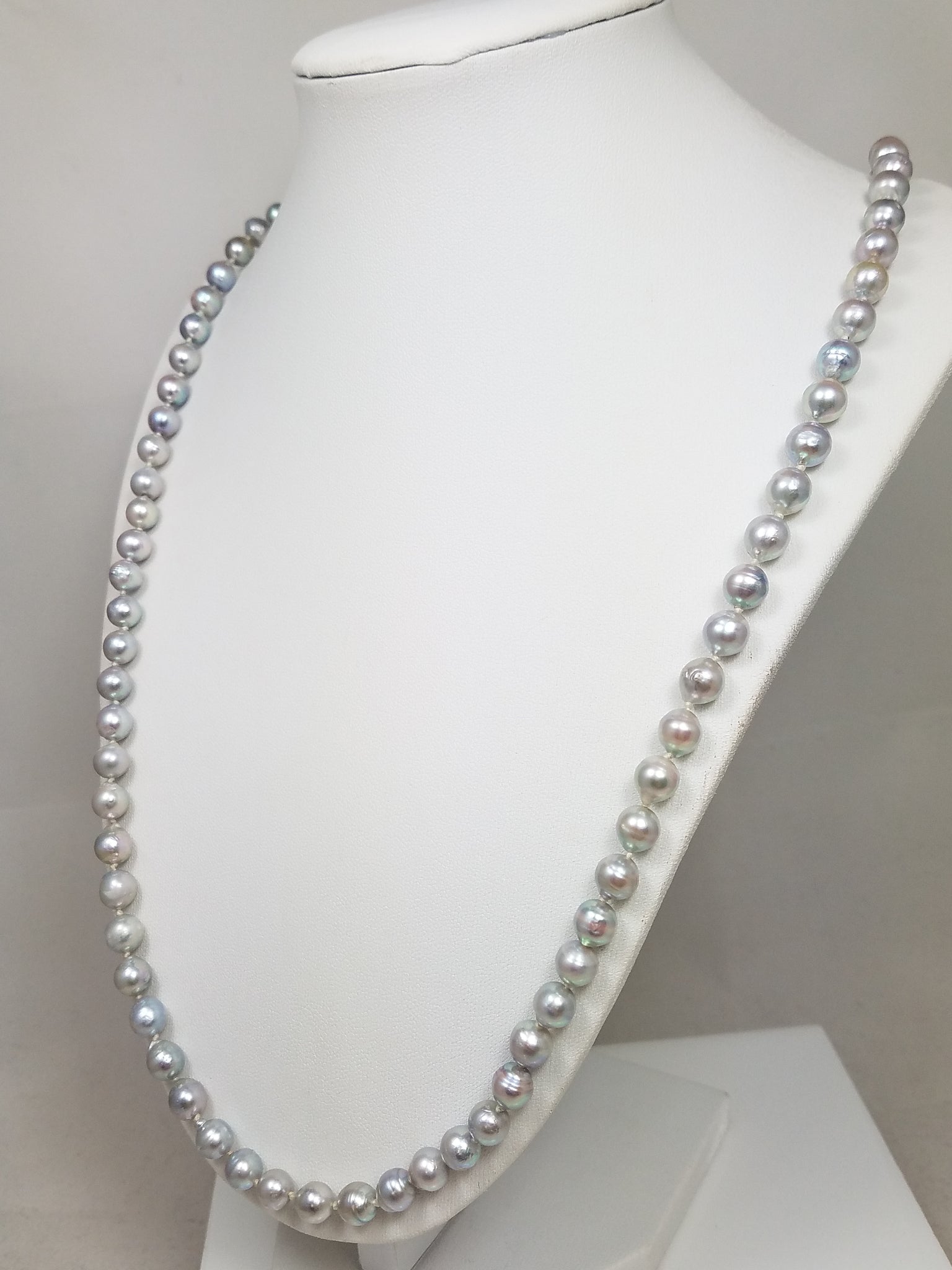 Lovely 30" 14k Yellow Gold Semi Baroque Cultured Grey Saltwater Pearl Strand