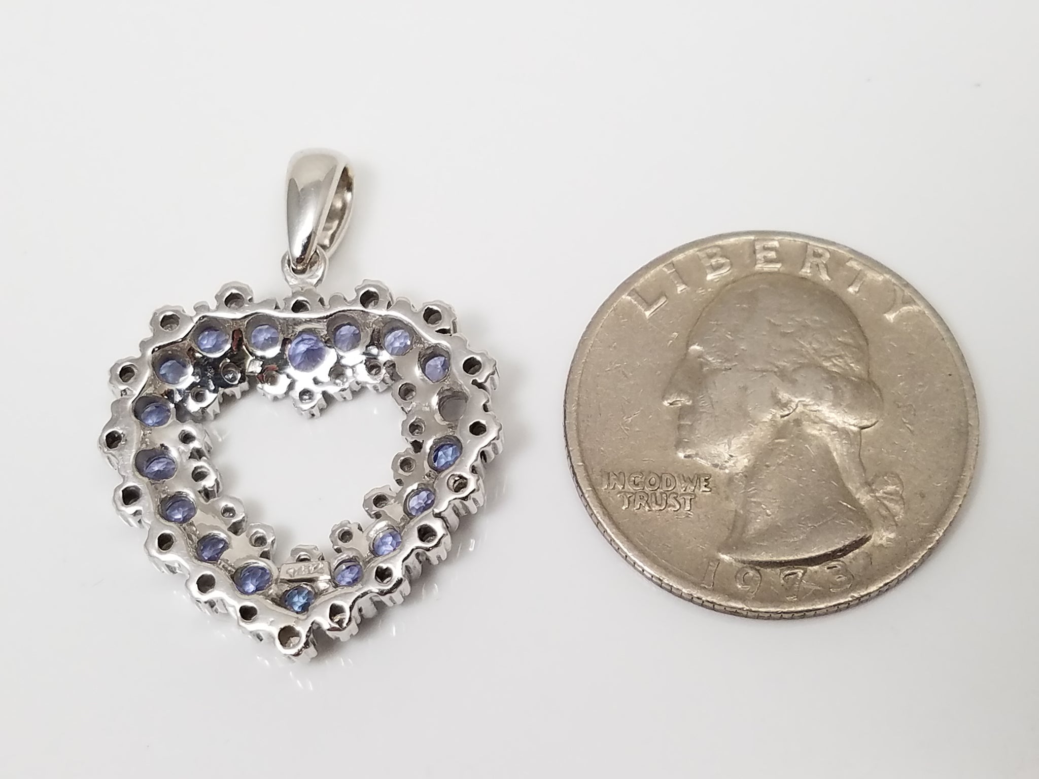 Ornate 14k White Gold Natural Tanzanite Diamond Heart Pendant
