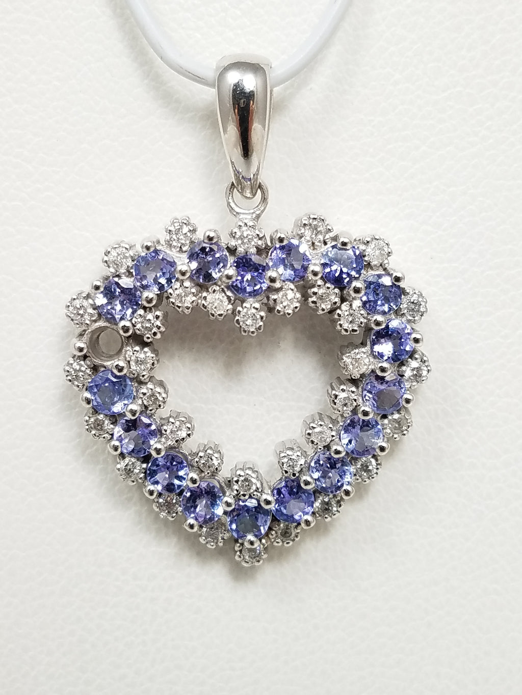 Ornate 14k White Gold Natural Tanzanite Diamond Heart Pendant