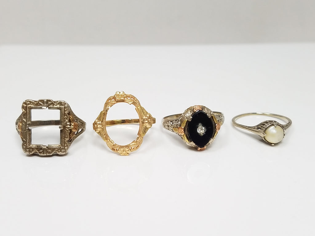 Four 10k Gold Art Deco Rings/Mounts To Restore