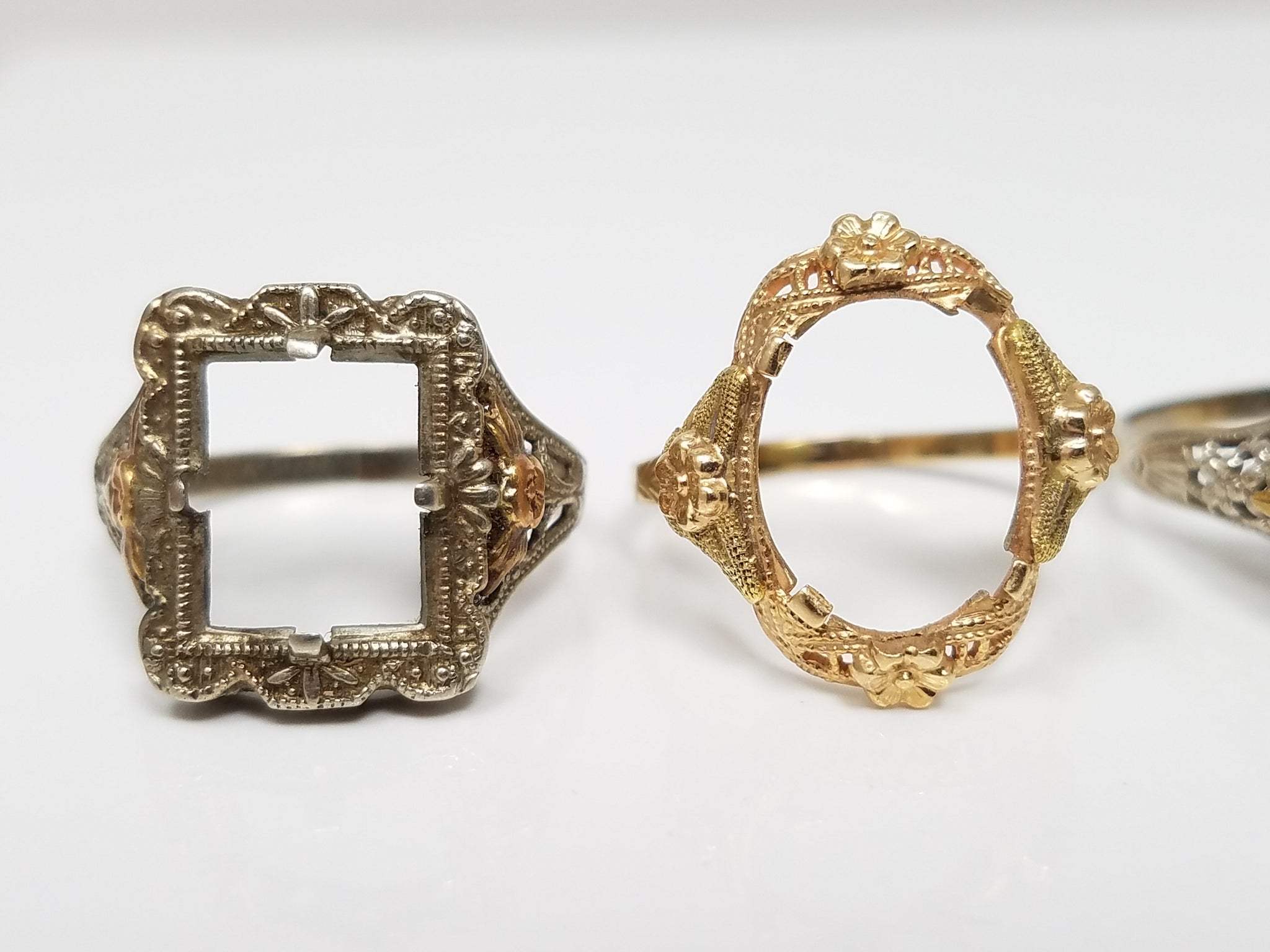 Four 10k Gold Art Deco Rings/Mounts To Restore