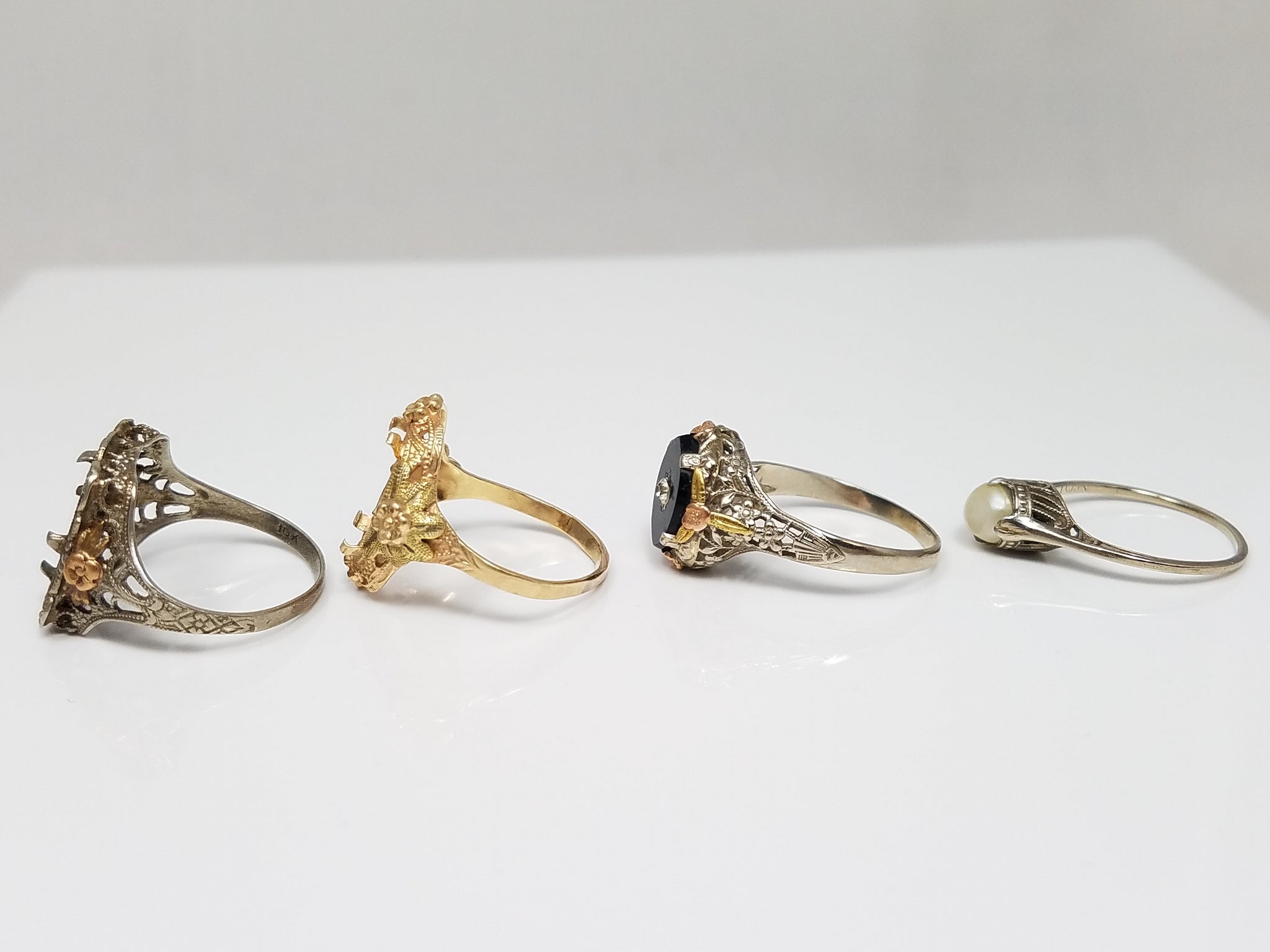 Four 10k Gold Art Deco Rings/Mounts To Restore