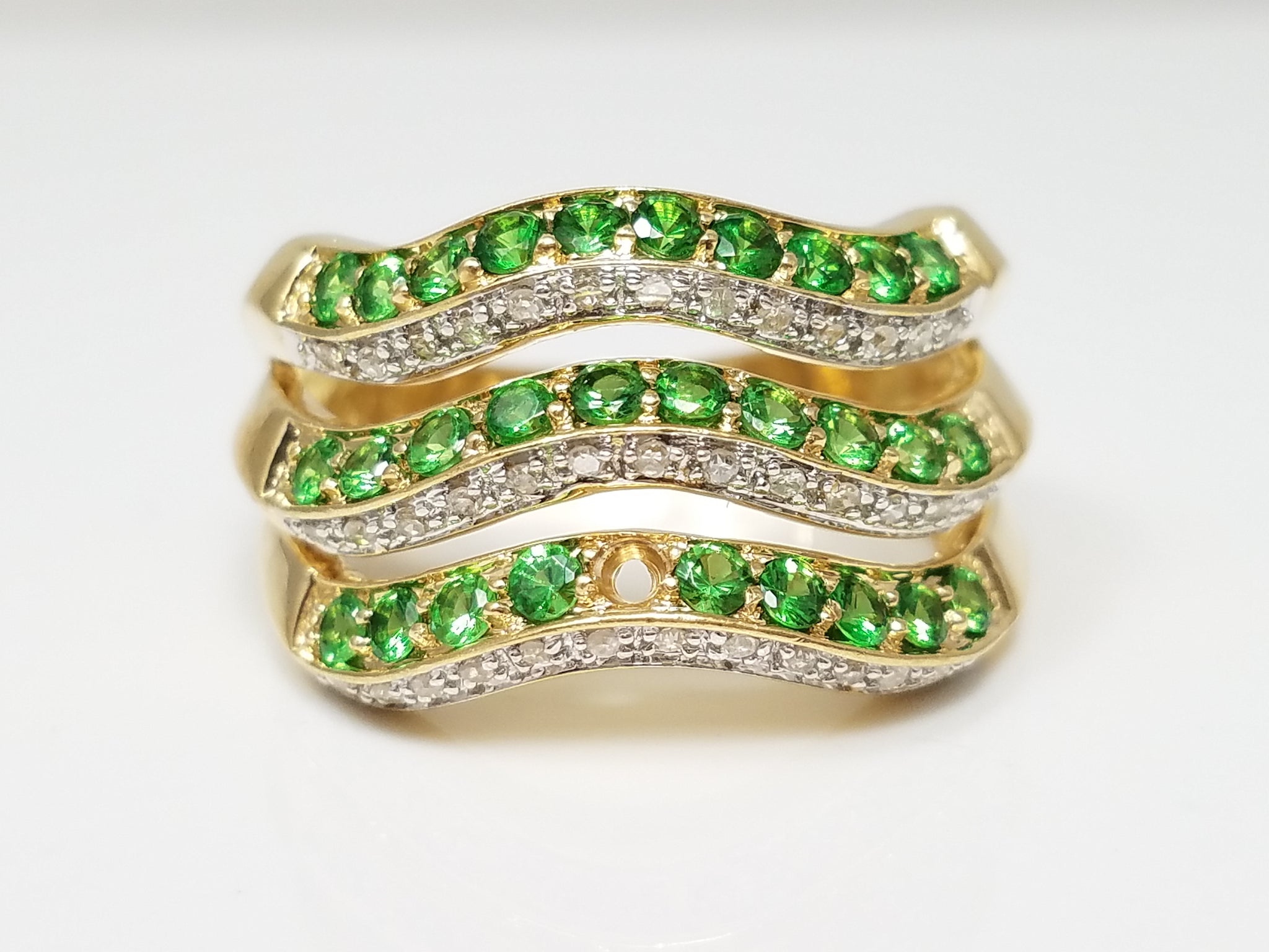 Tsavorite Garnet Natural Diamond 14k Yellow Gold Wave Ring