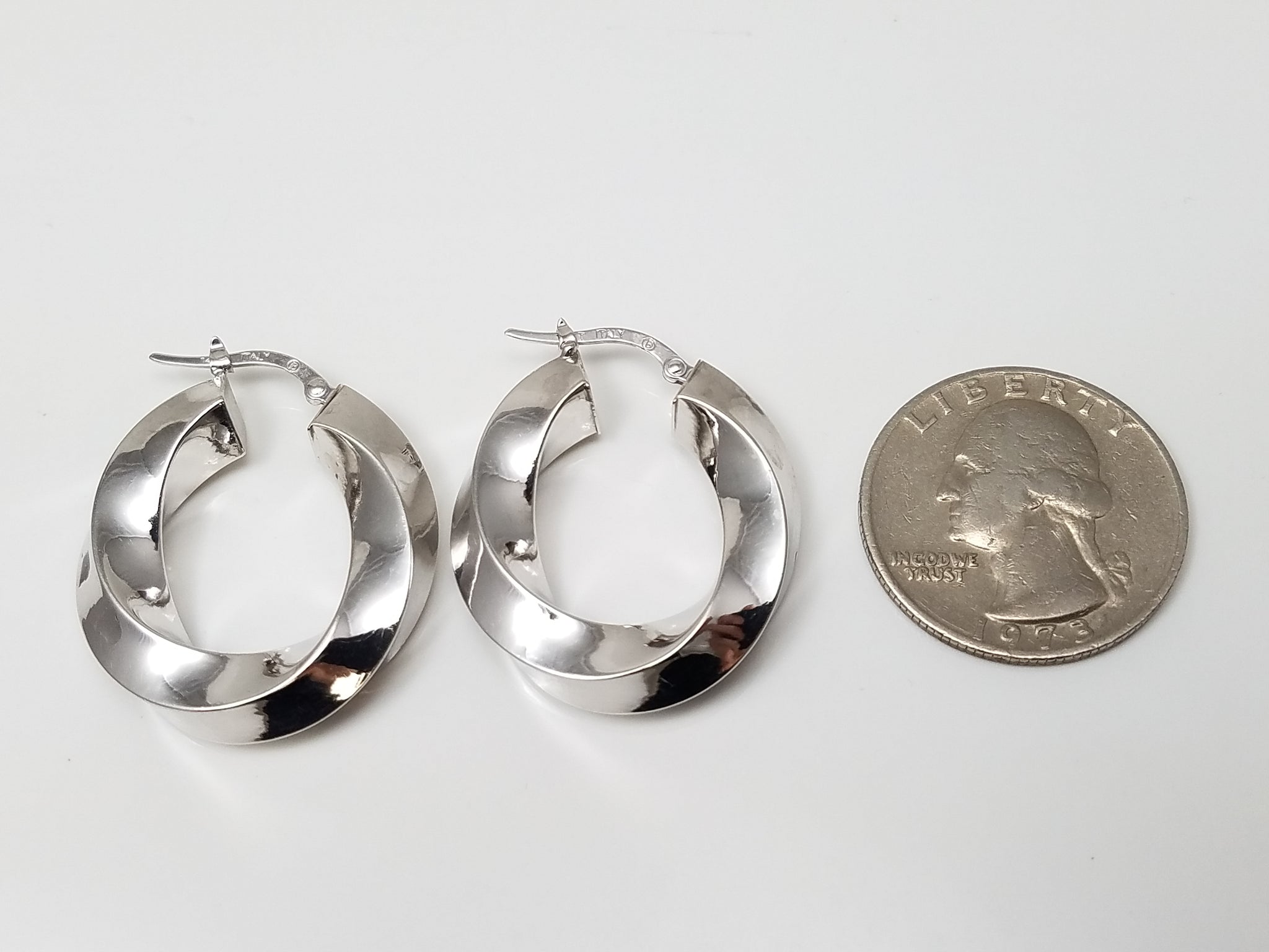 14k White Gold Twisted Hoop Earrings