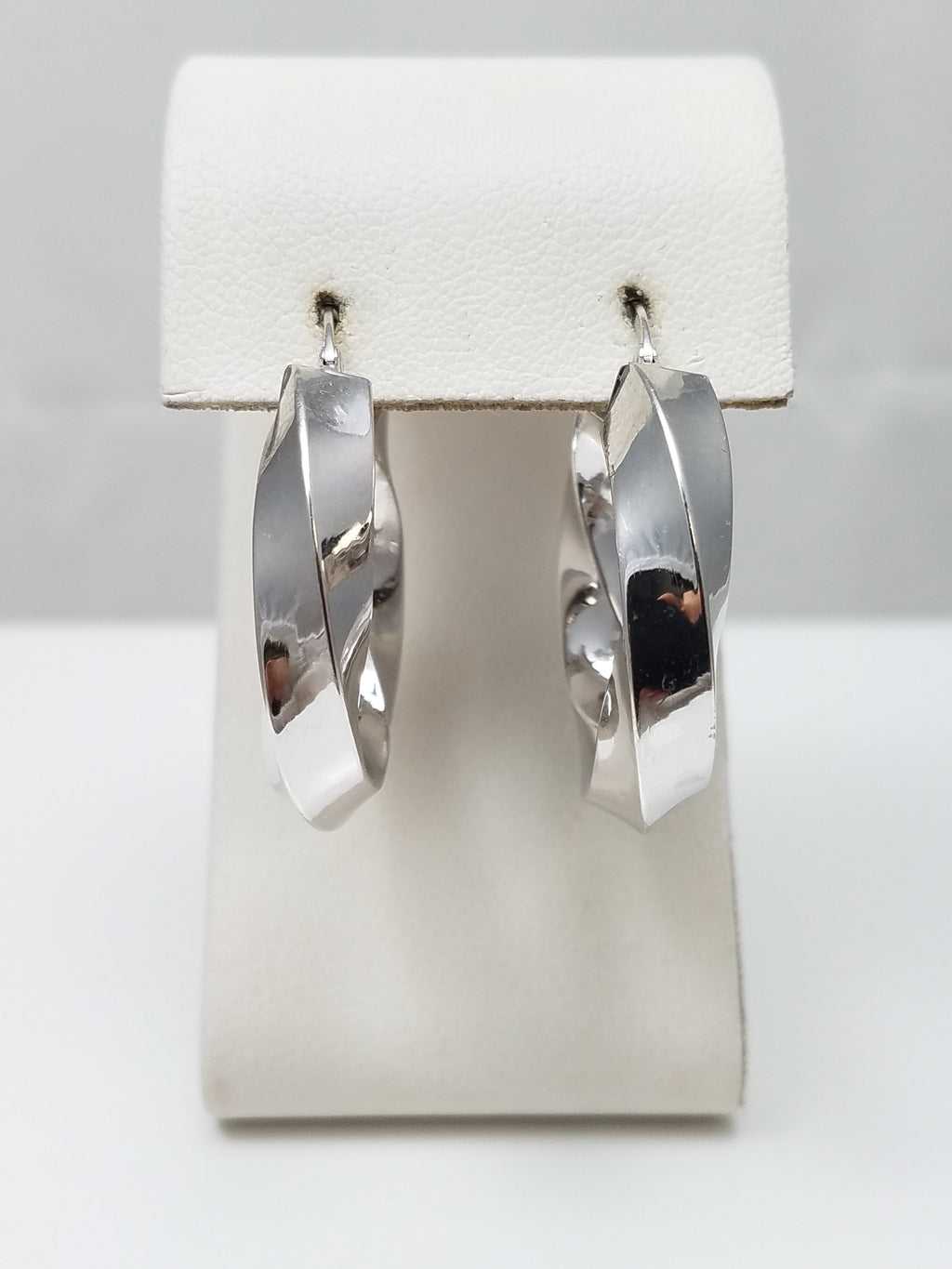 14k White Gold Twisted Hoop Earrings