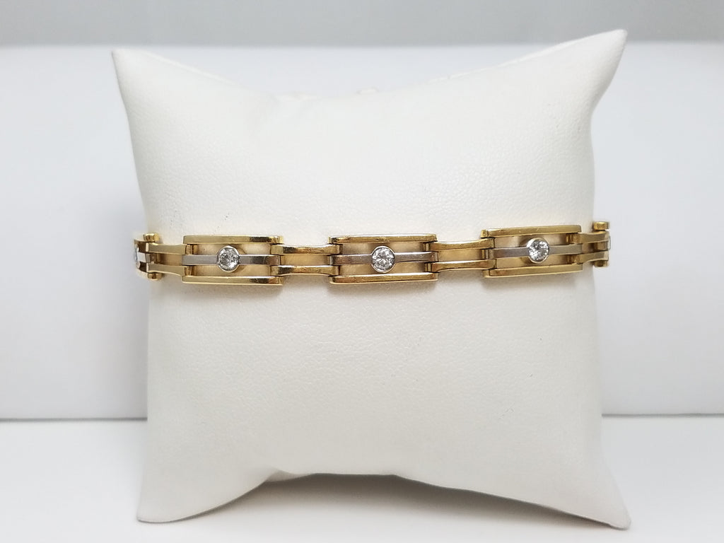 Dapper 8" Men's 14k Two Tone Gold 1ctw Natural Diamond Bar Link Bracelet