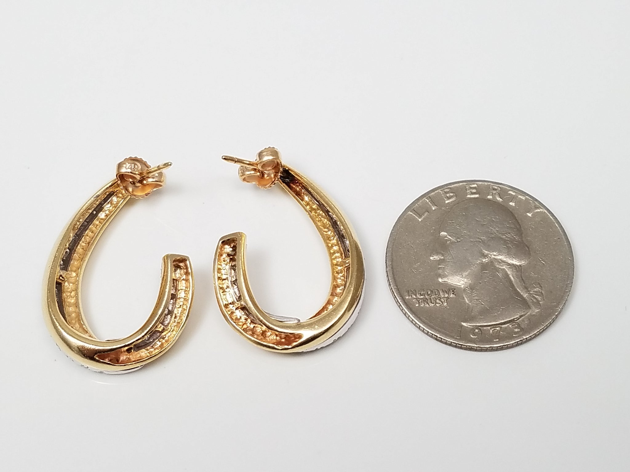 14k Two Tone Gold Natural Diamond Twist Hoop Earrings