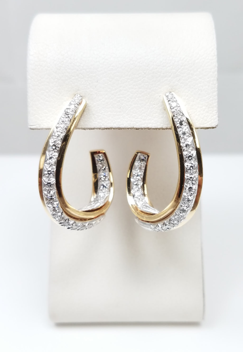 14k Two Tone Gold Natural Diamond Twist Hoop Earrings