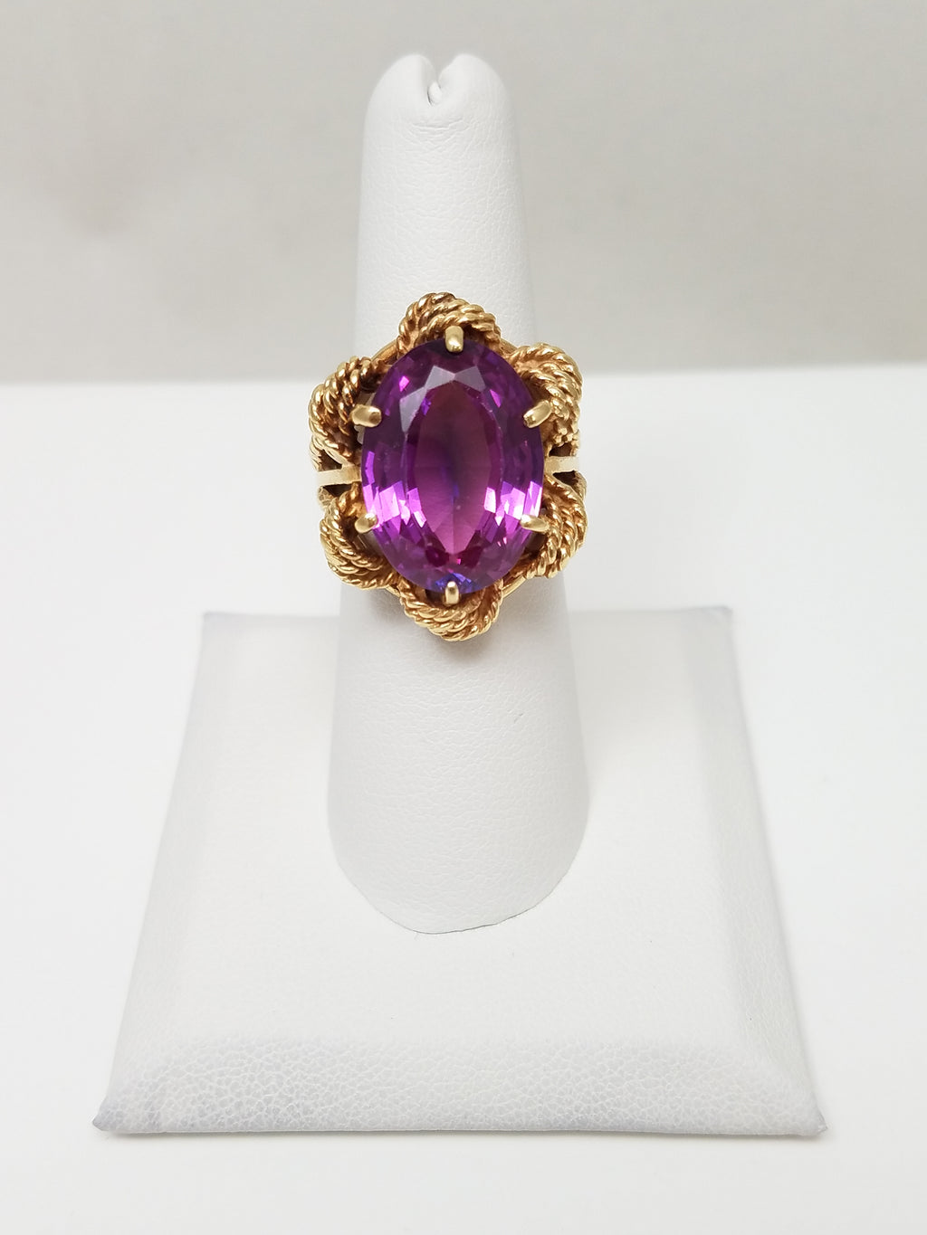 Elaborate 14k Yellow Gold Natural Amethyst Hand Made Ring