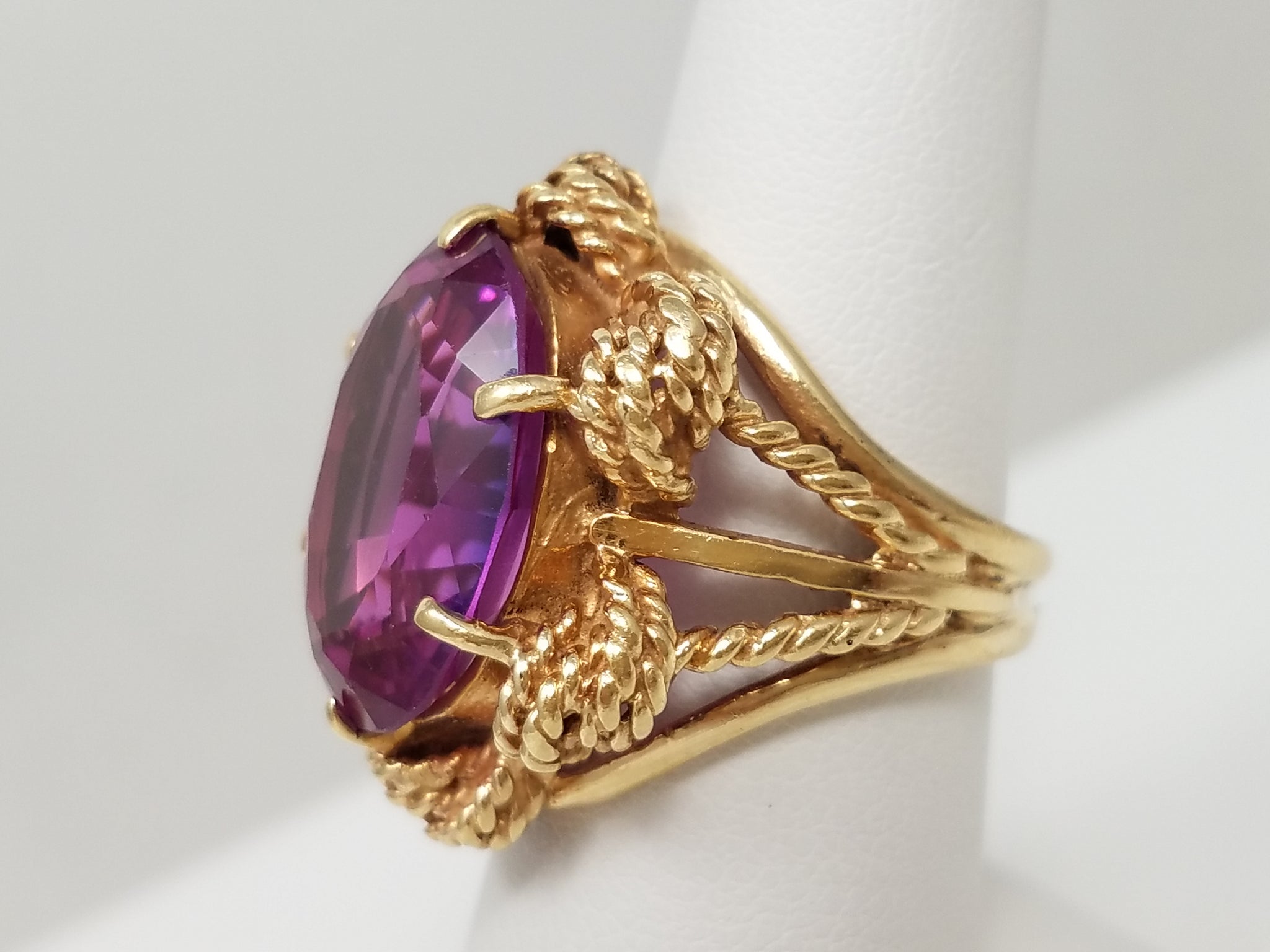 Elaborate 14k Yellow Gold Natural Amethyst Hand Made Ring