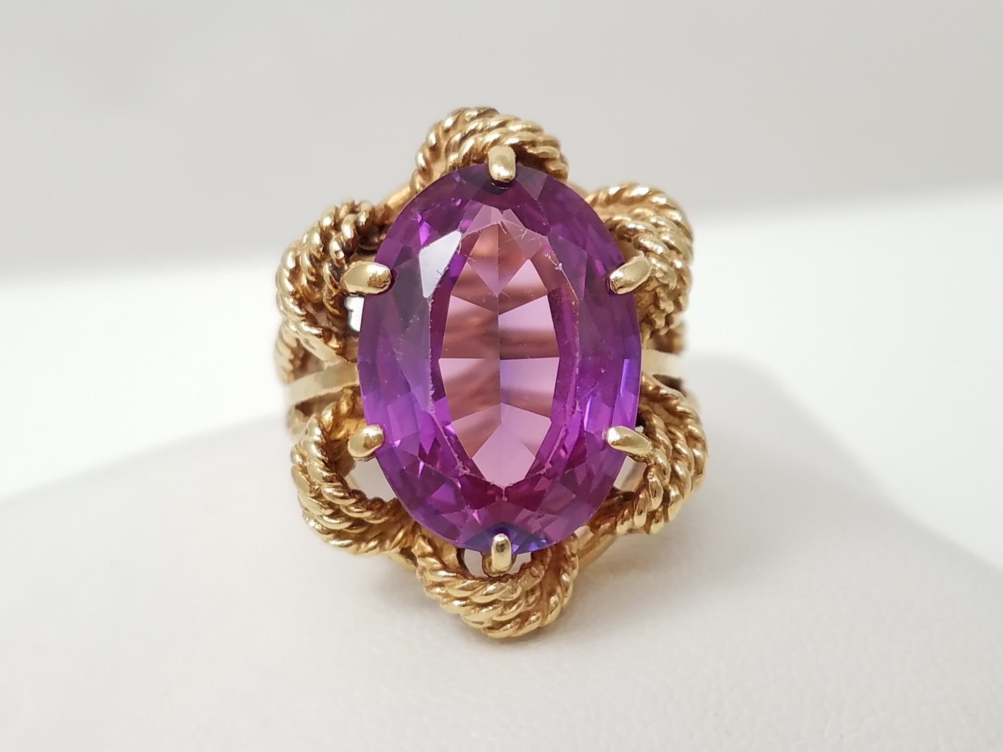 Elaborate 14k Yellow Gold Natural Amethyst Hand Made Ring