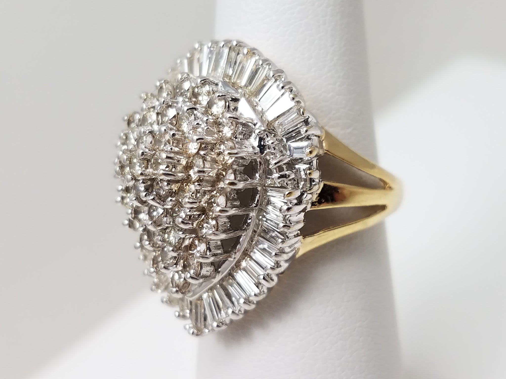 Grand 14k Gold 1ctw Natural Diamond Cluster Ballerina Ring