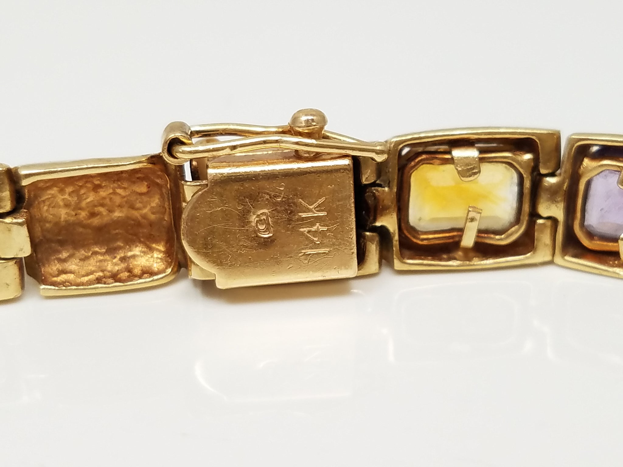 Colorful 7.25" 14k Yellow Gold Natural Gemstone Bracelet