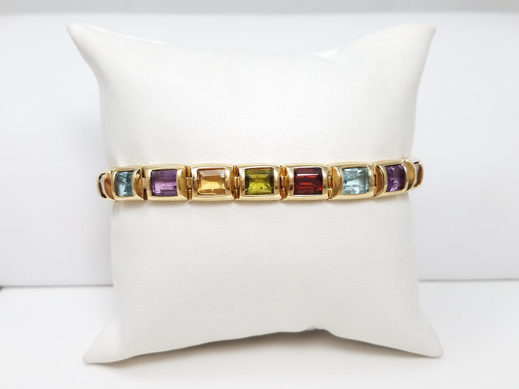 Colorful 7.25" 14k Yellow Gold Natural Gemstone Bracelet