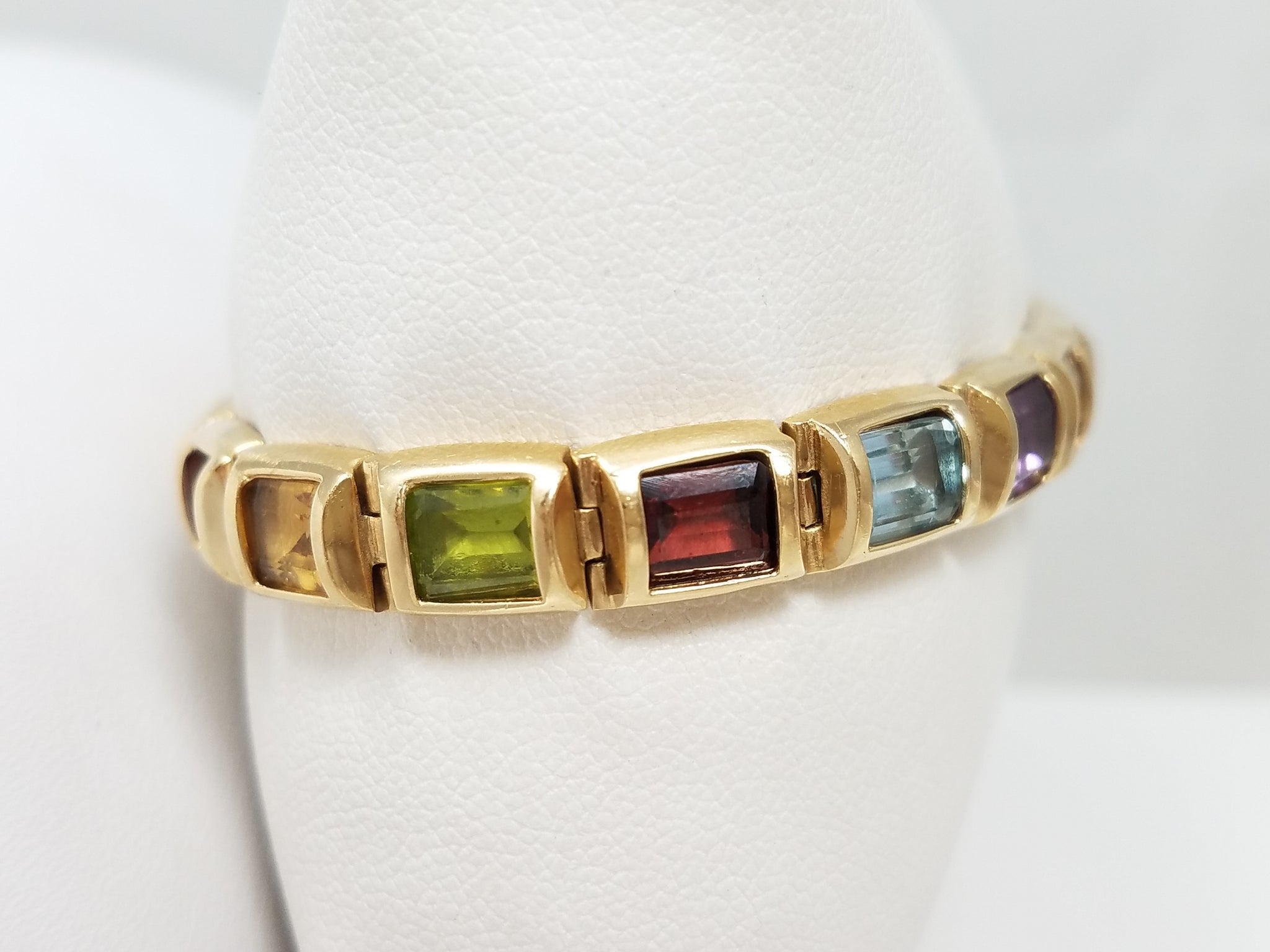 Colorful 7.25" 14k Yellow Gold Natural Gemstone Bracelet