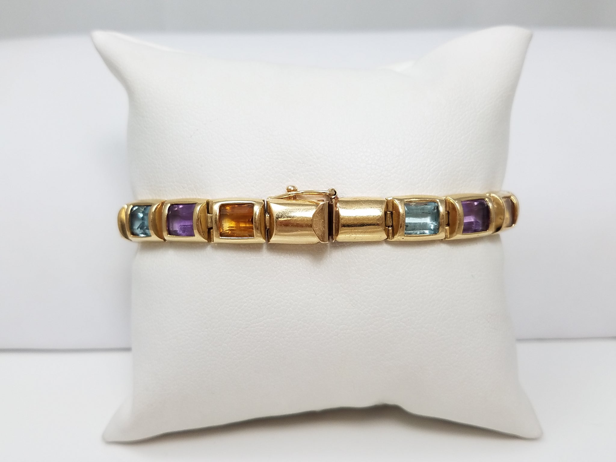 Colorful 7.25" 14k Yellow Gold Natural Gemstone Bracelet