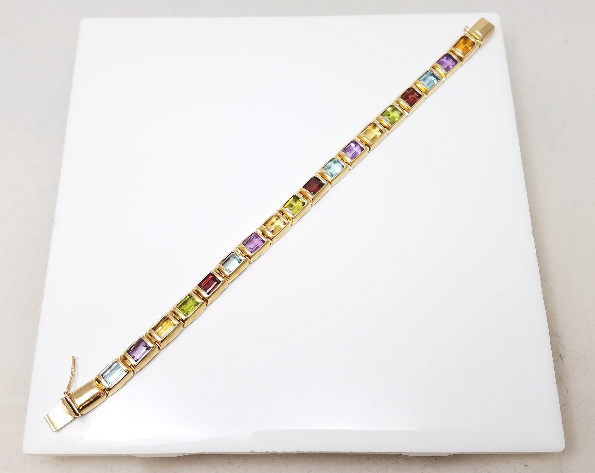 Colorful 7.25" 14k Yellow Gold Natural Gemstone Bracelet