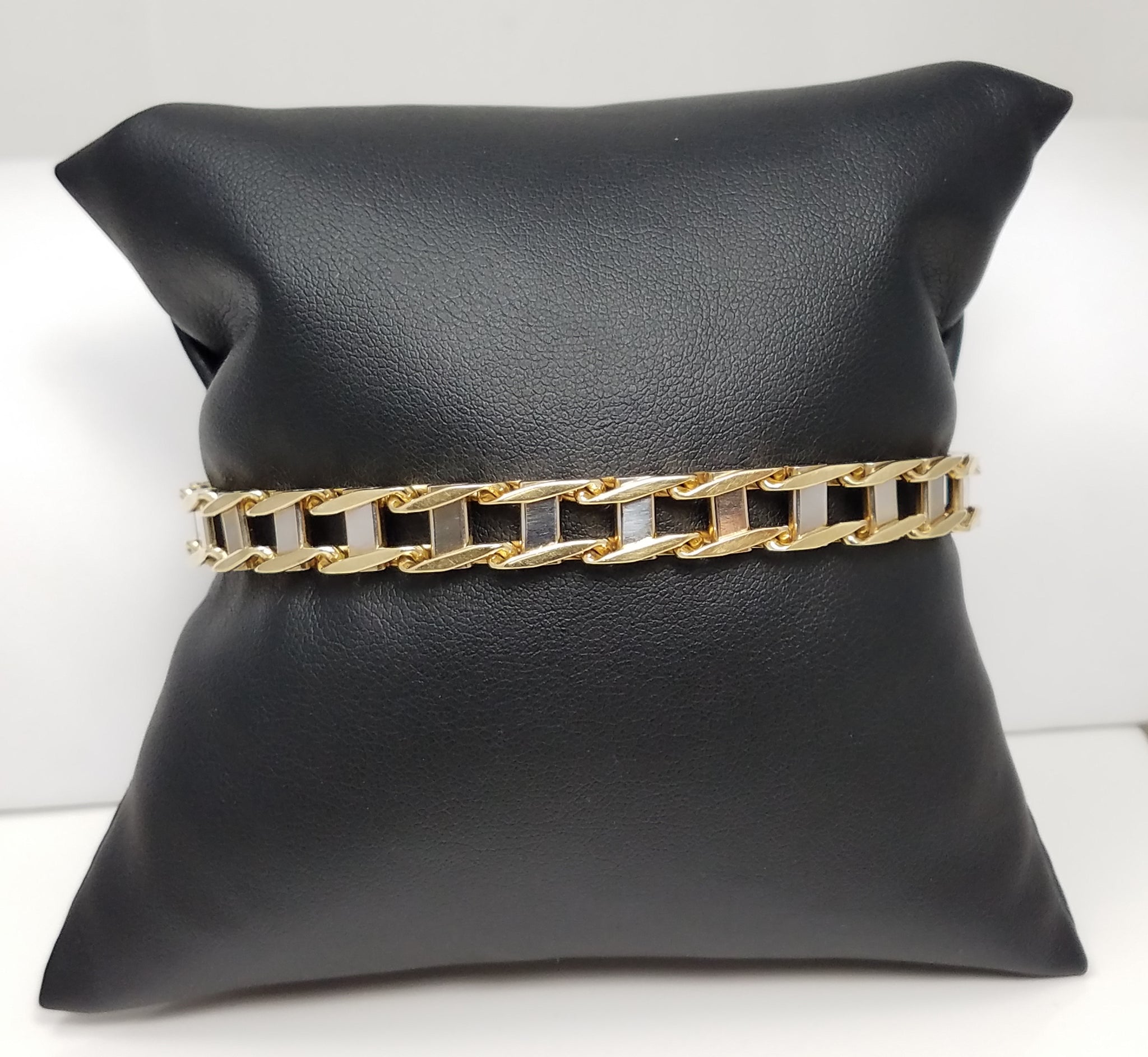 Magnificent 8.75" Solid 10k Two Tone Gold Men's Fancy Link Bracelet