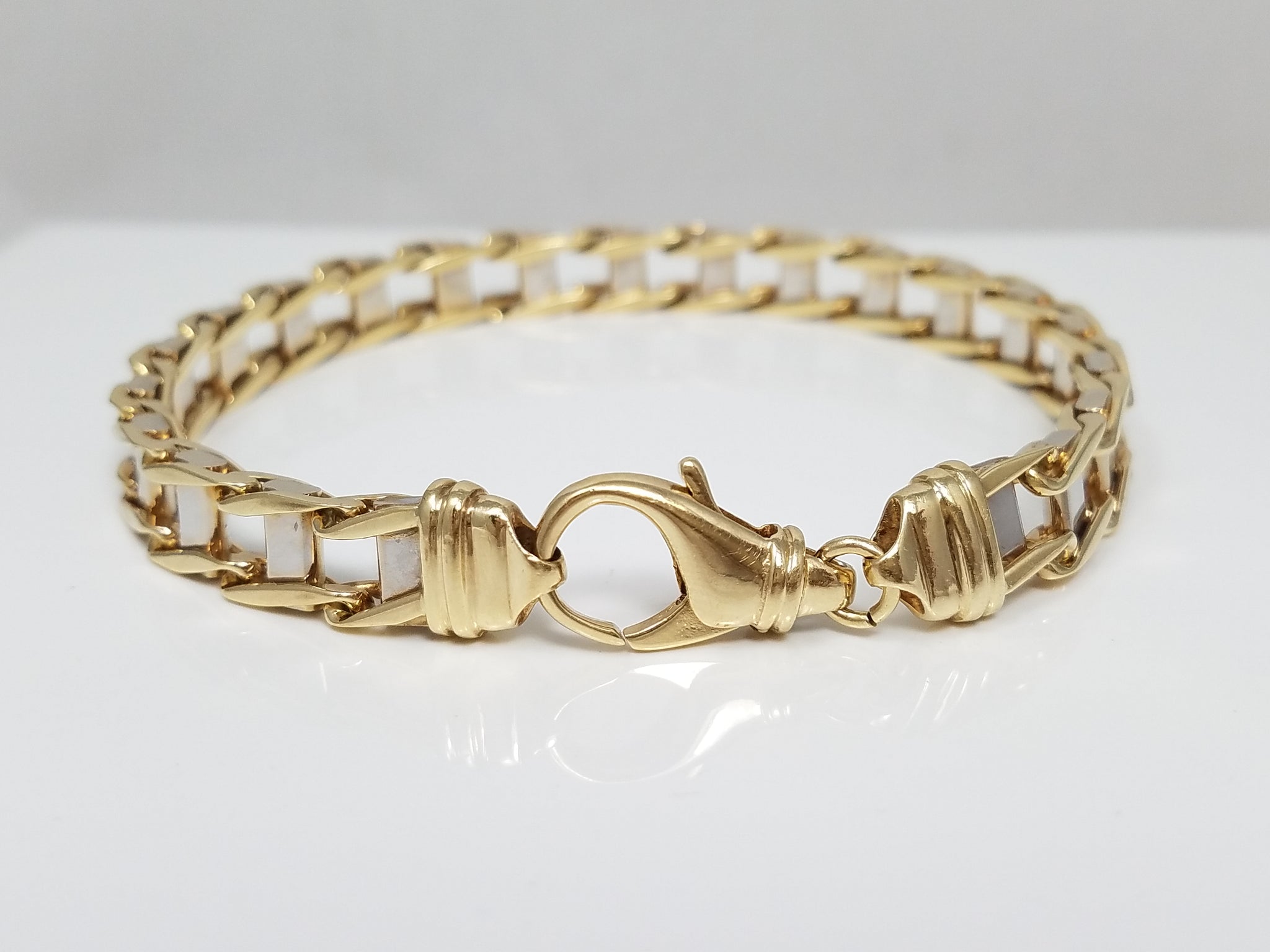 Magnificent 8.75" Solid 10k Two Tone Gold Men's Fancy Link Bracelet