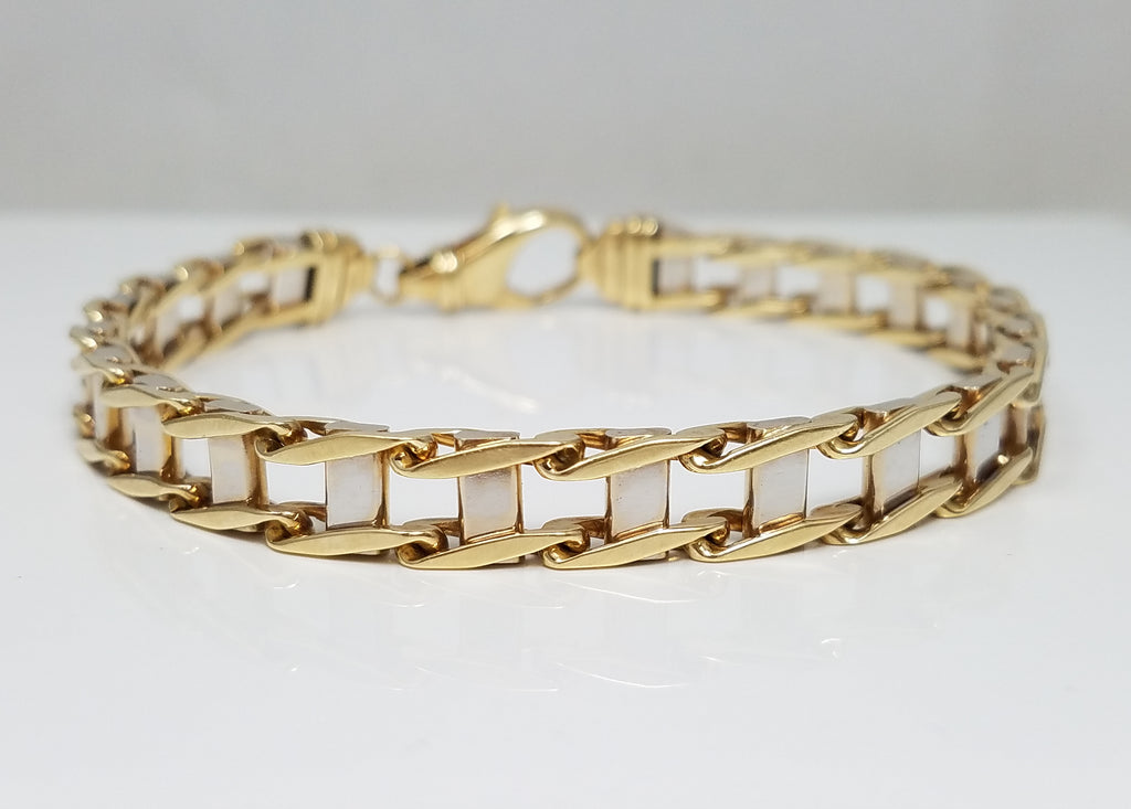 Magnificent 8.75" Solid 10k Two Tone Gold Men's Fancy Link Bracelet